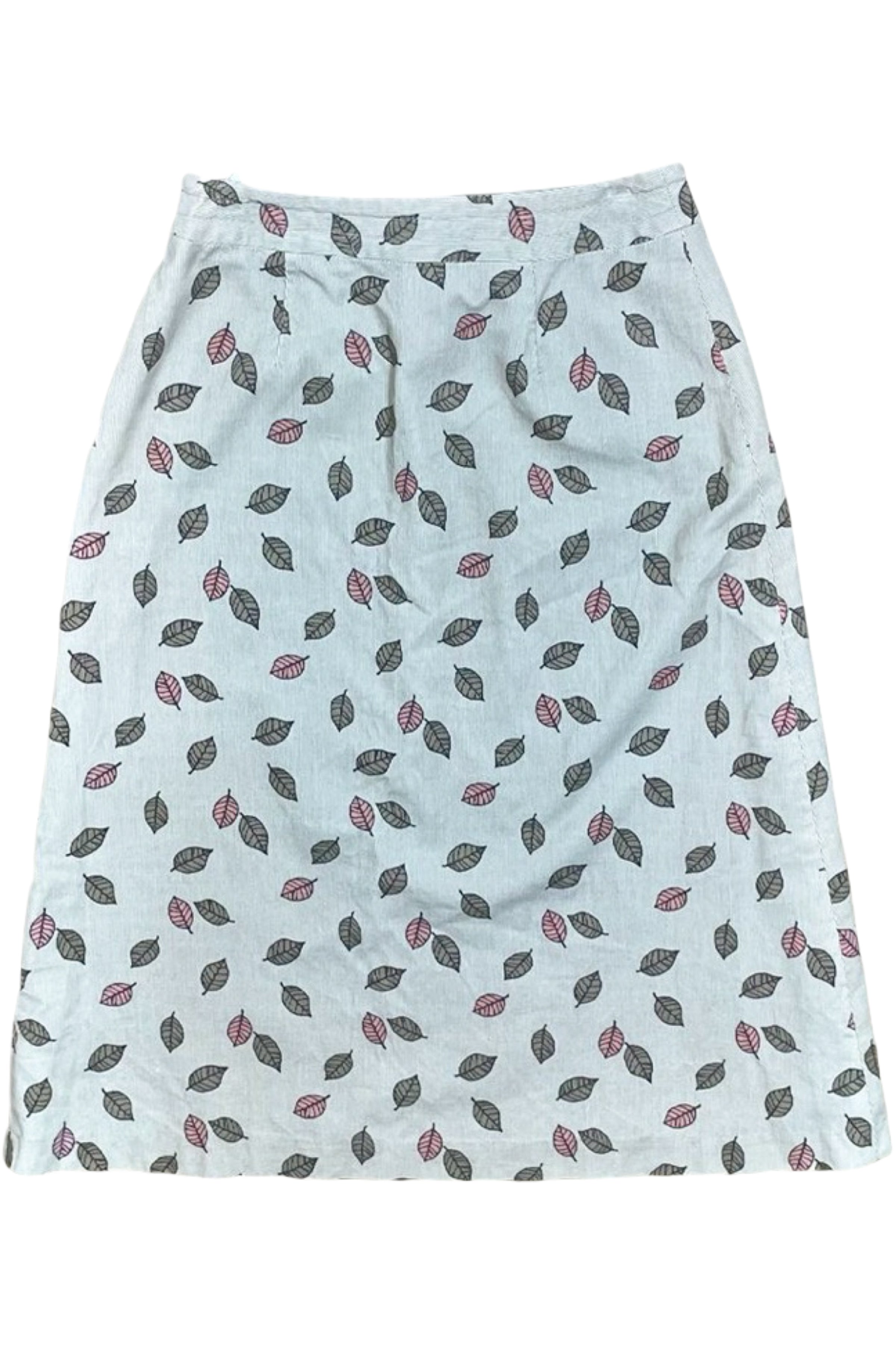 Leaf Print Cord 70s Lined Midi Skirt