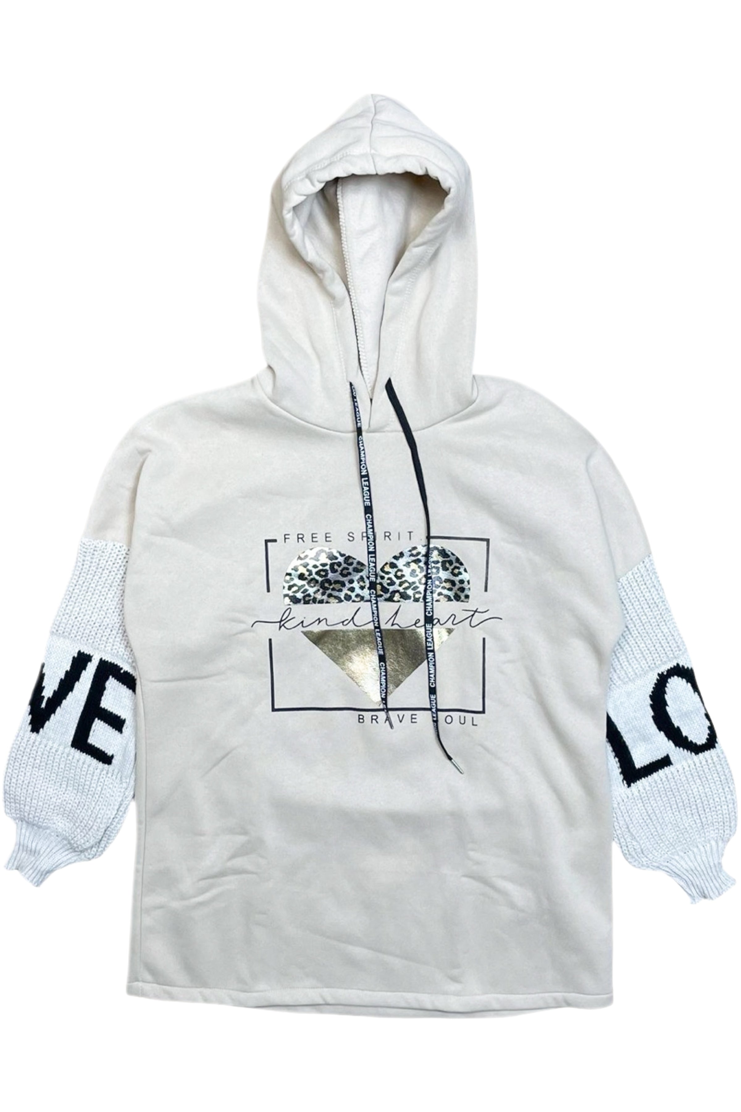 Free Spirit Kind Heart Love Knit Sleeve Hoodie/ Dress