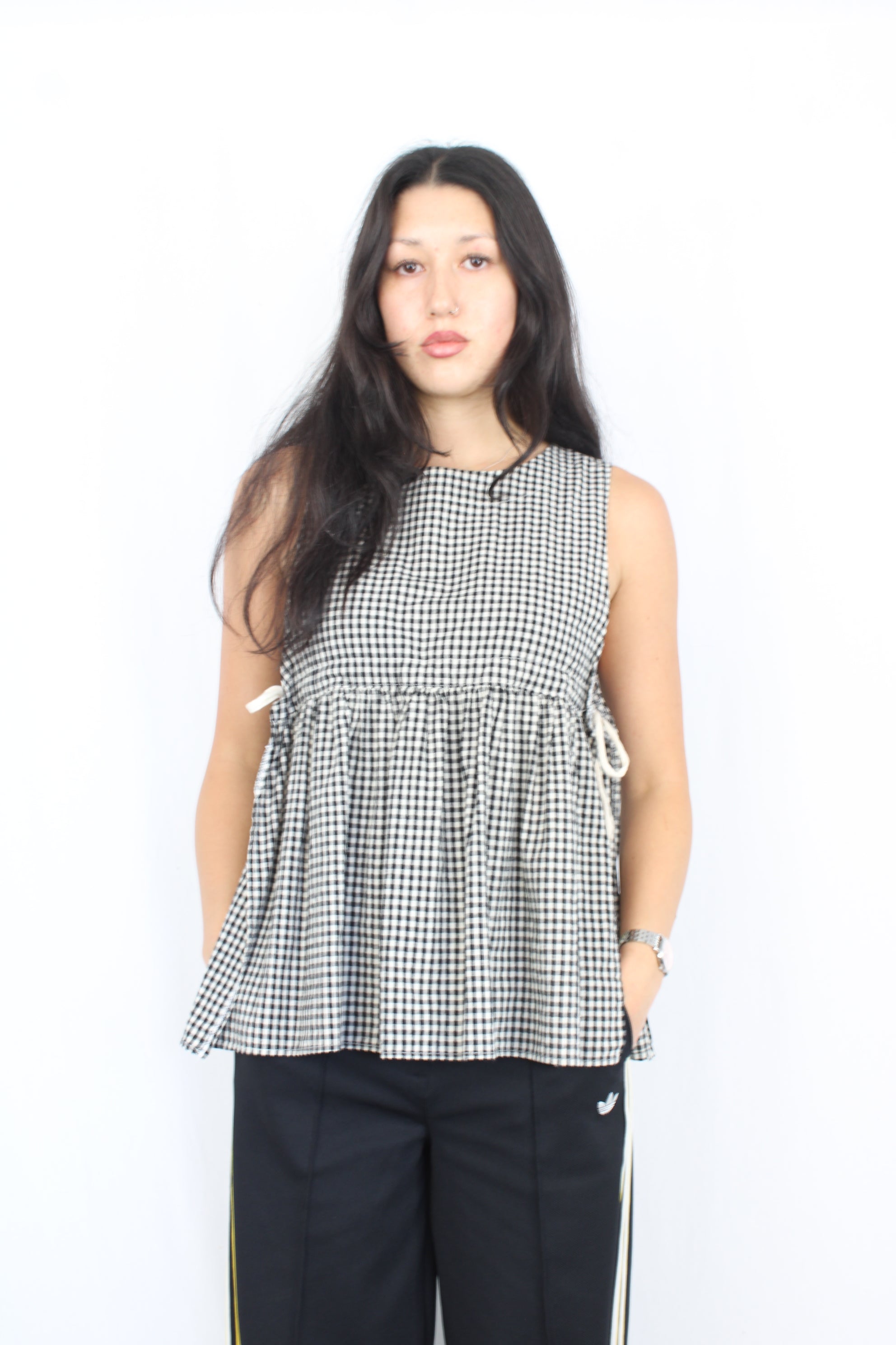 Olive - Gingham Tie Top
