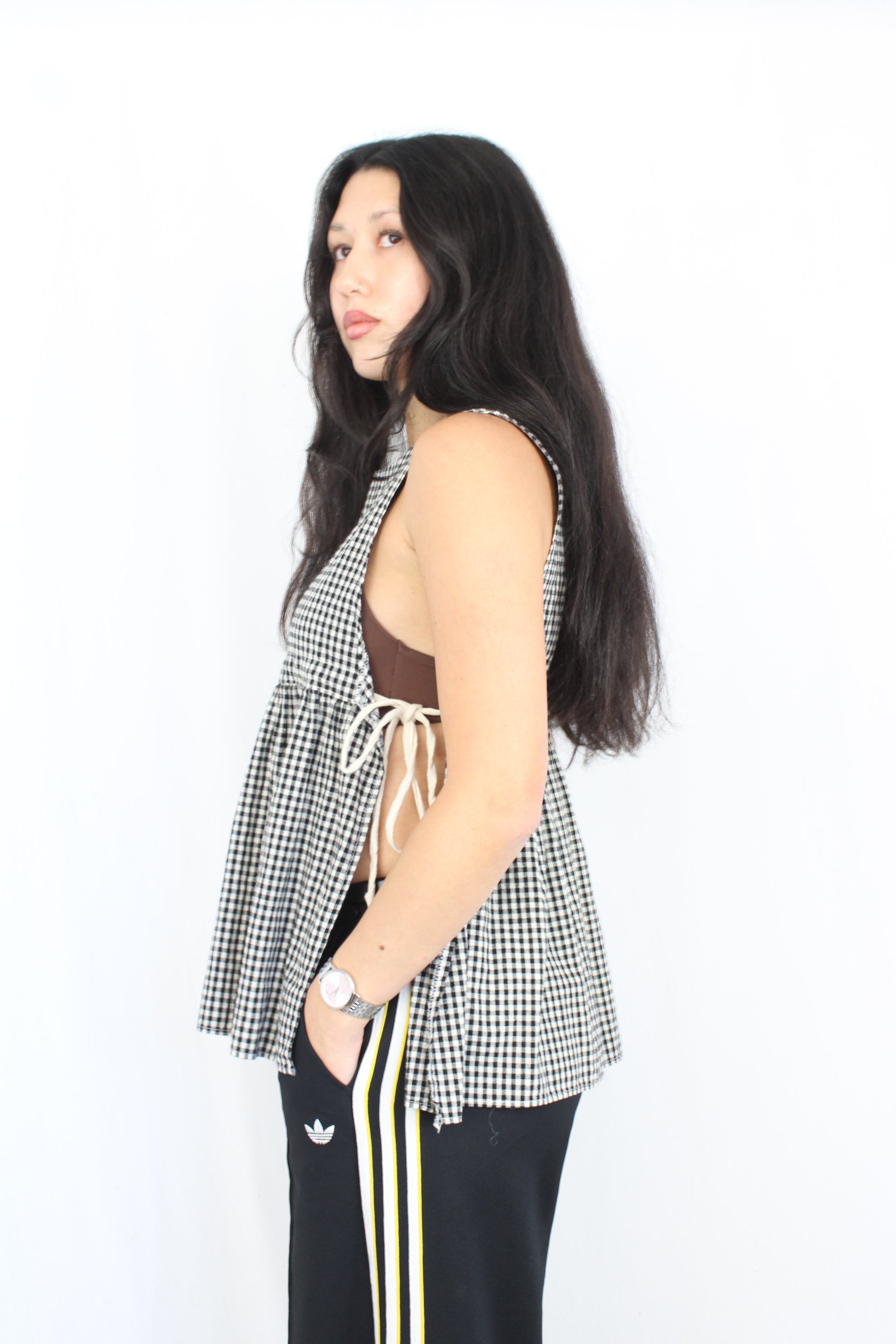 Olive - Gingham Tie Top