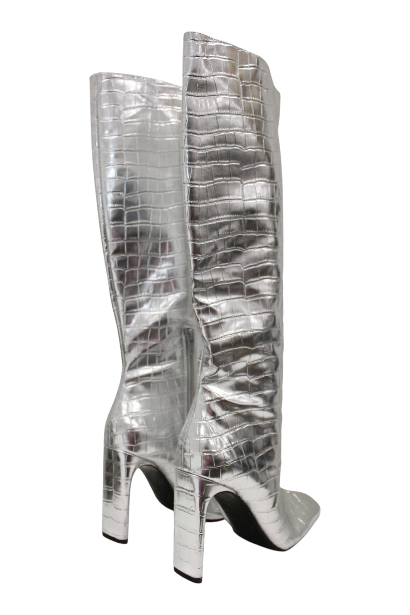 Zara - Silver Knee High Boots