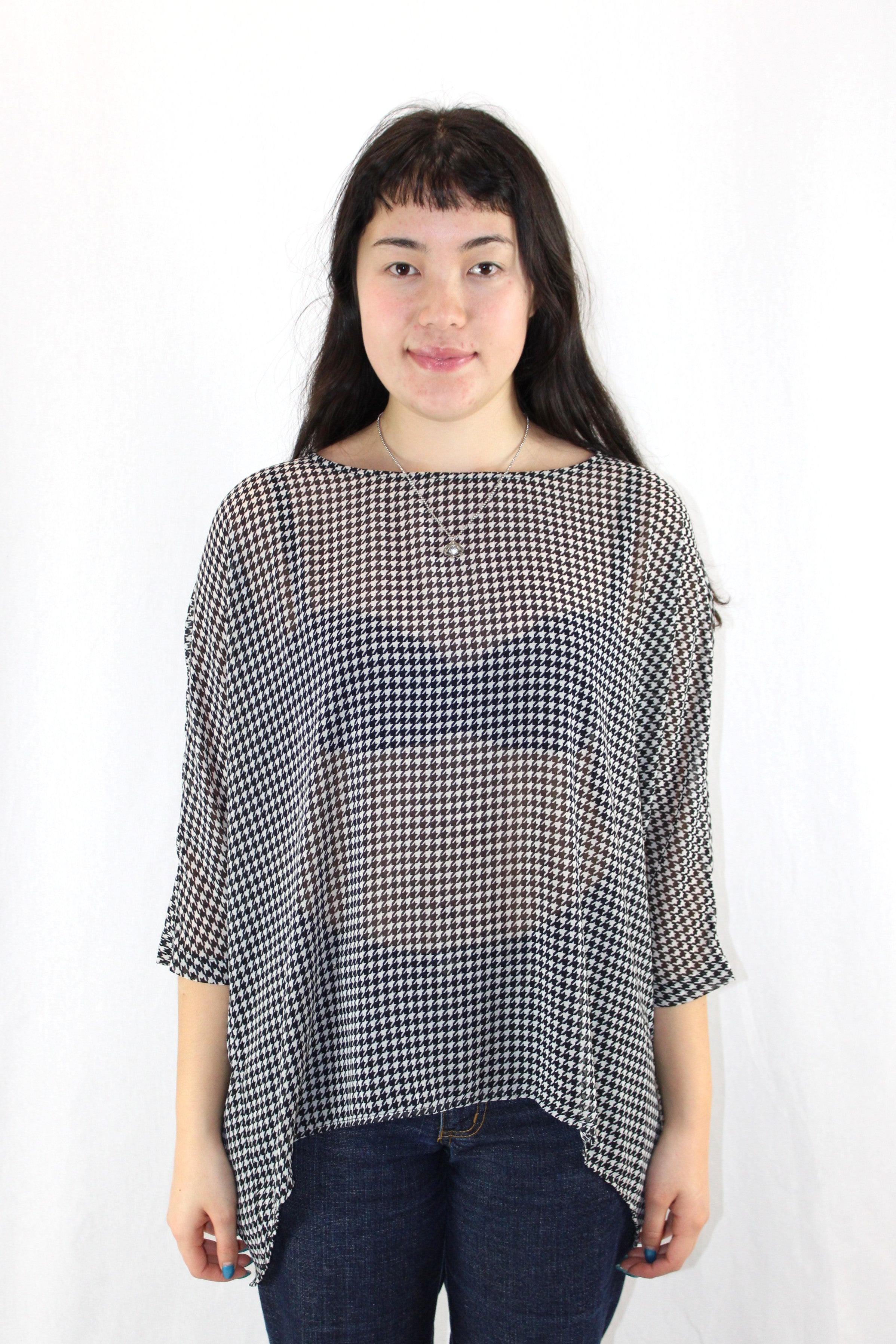 Moochi - Houndstooth Sheer Blouse