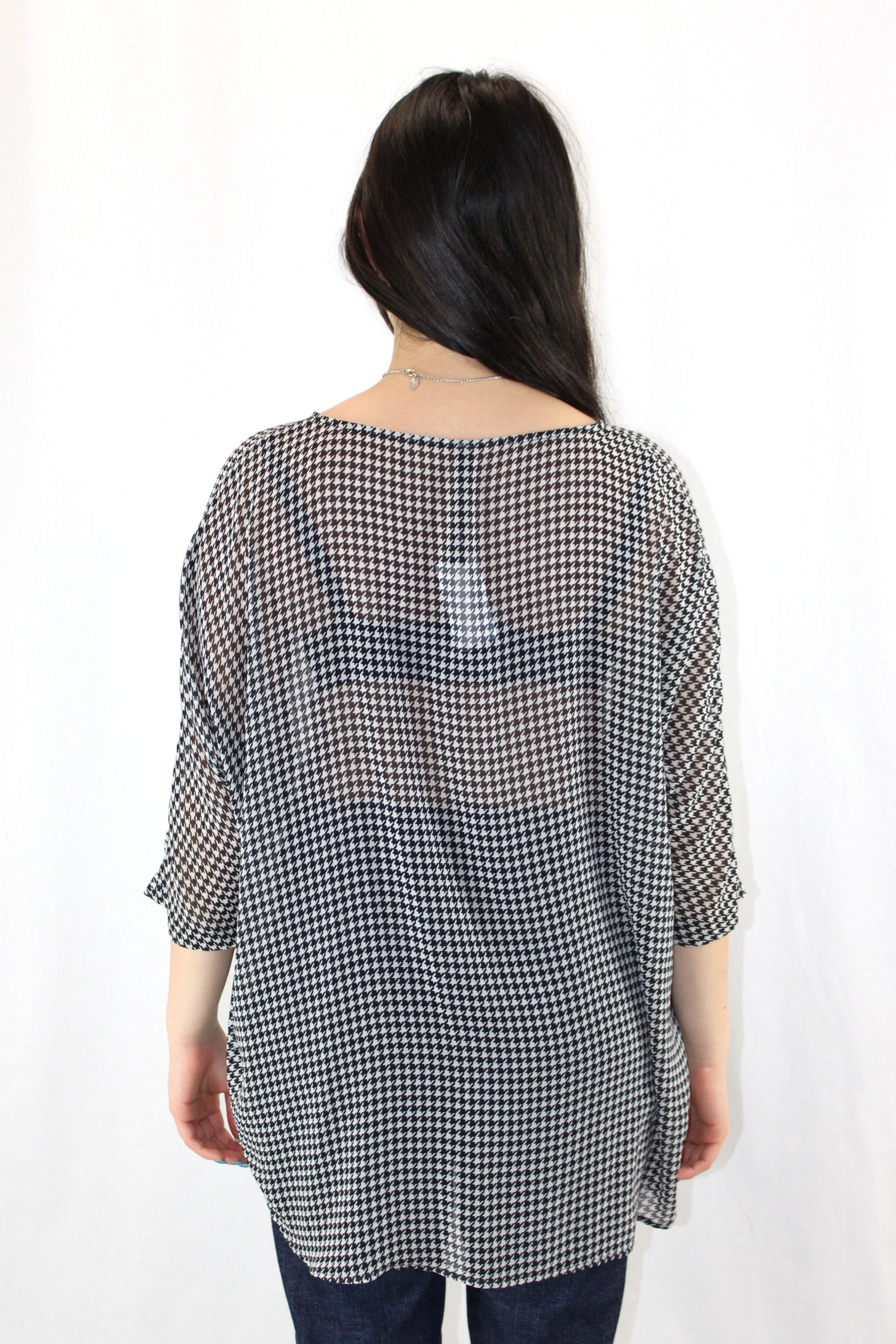 Moochi - Houndstooth Sheer Blouse