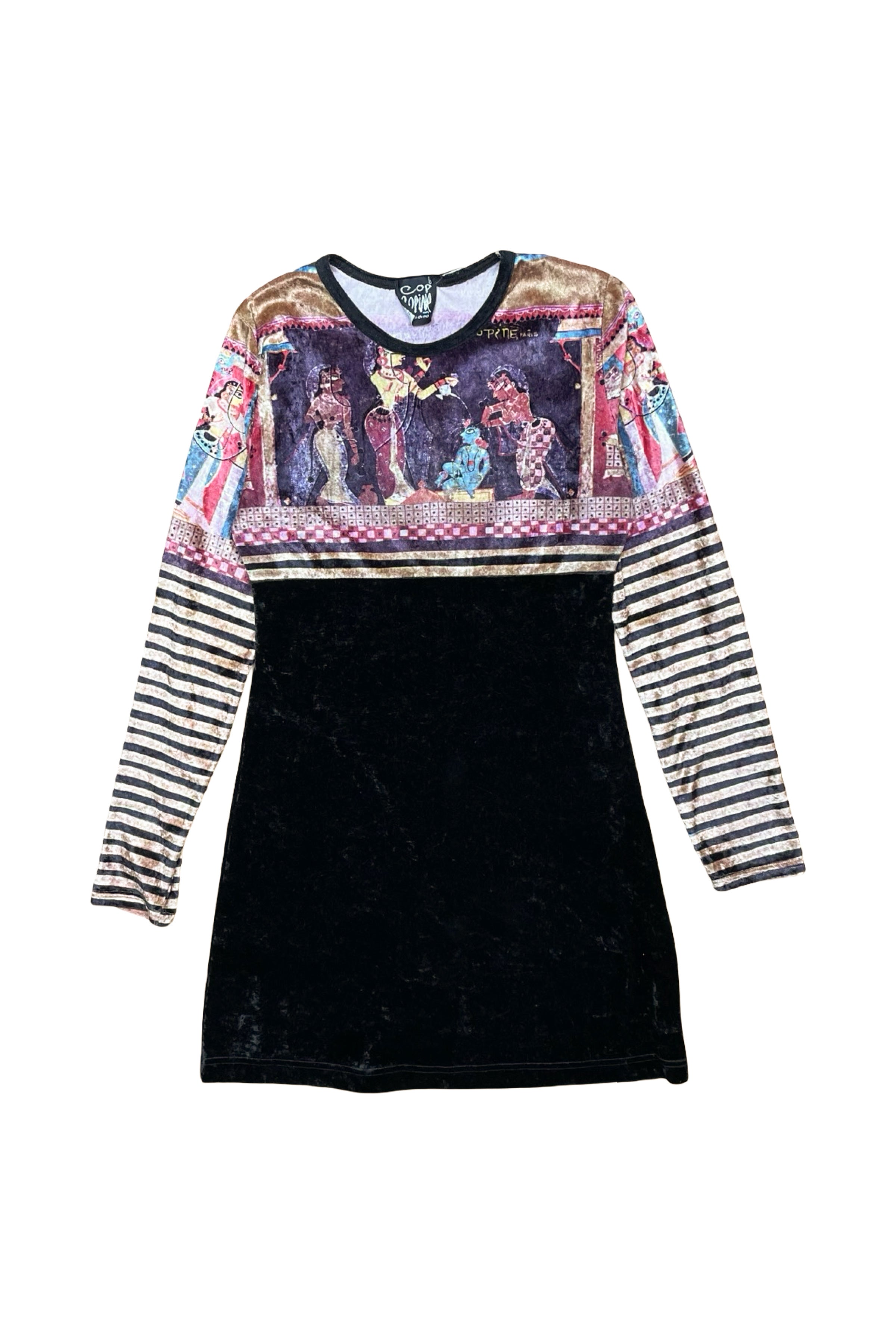 Pattered Velvet Long-Sleeve Mini Dress