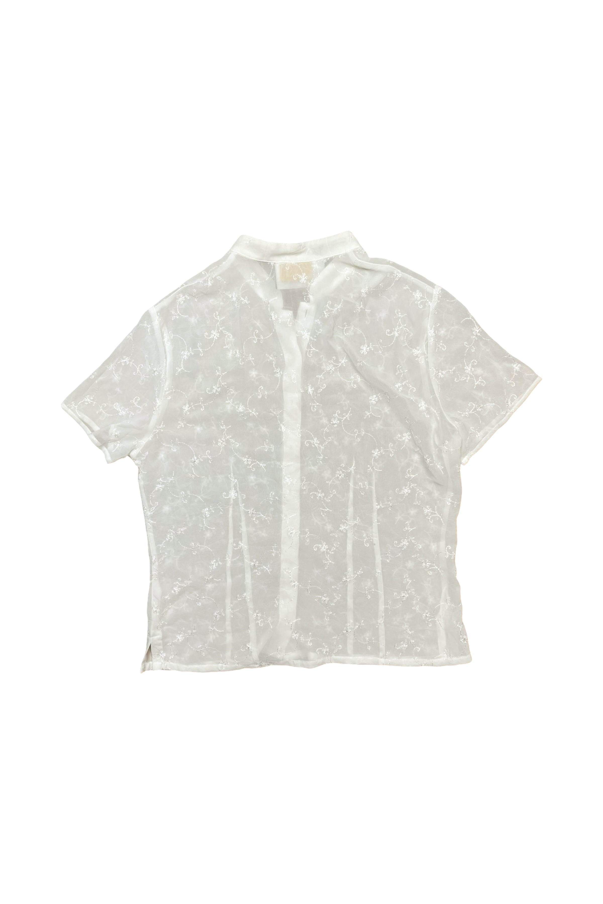 Sheer Floral Stitched Button-Up