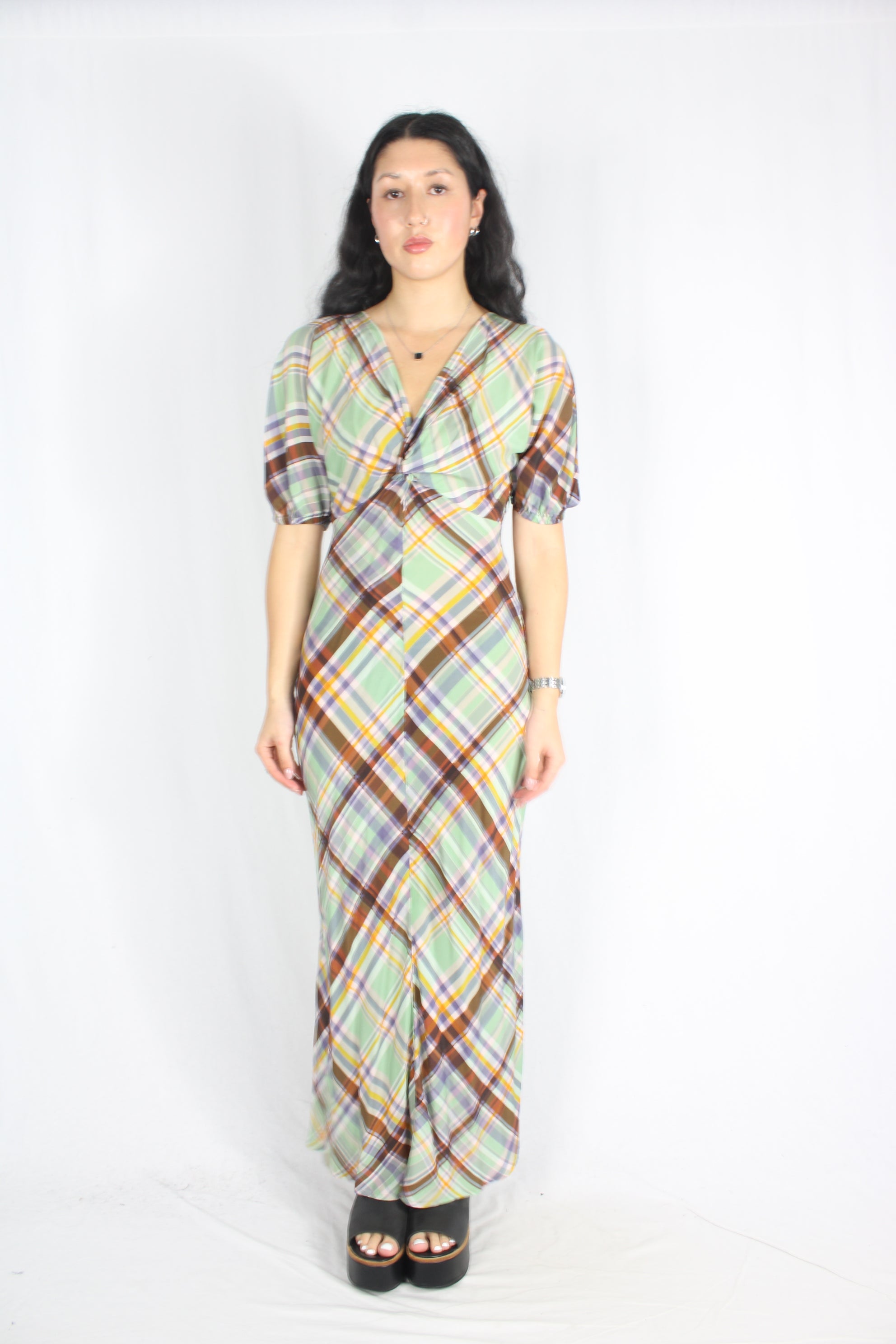 Ruby - Silk Basil Tartan Dress