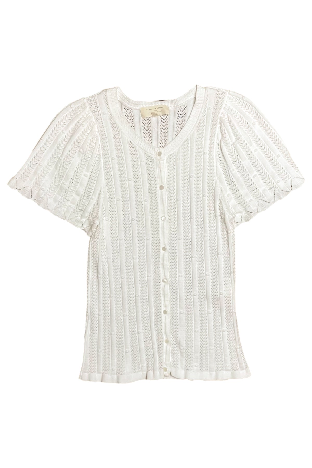 Pointelle Knitted Button-Up Top