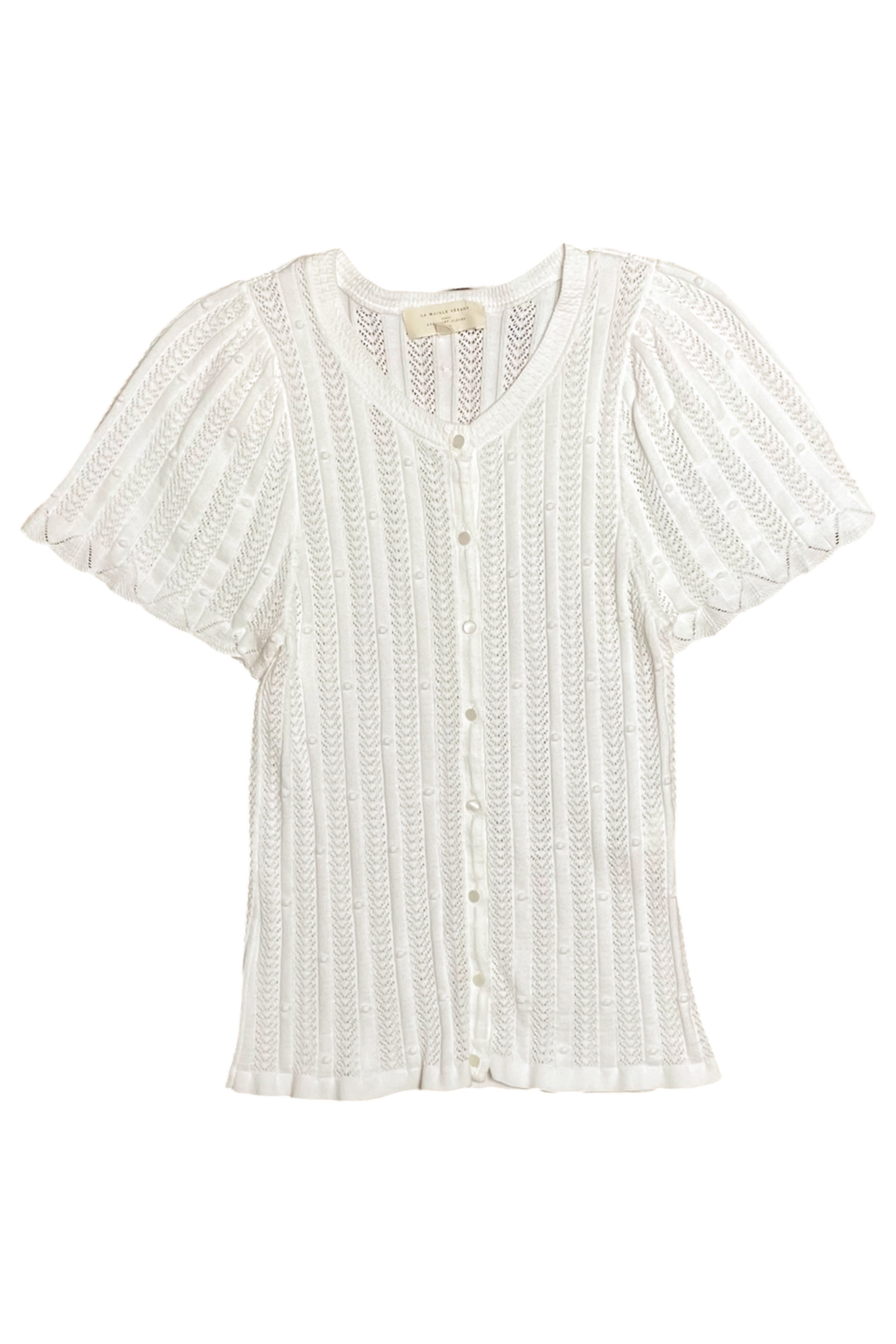 Pointelle Knitted Button-Up Top