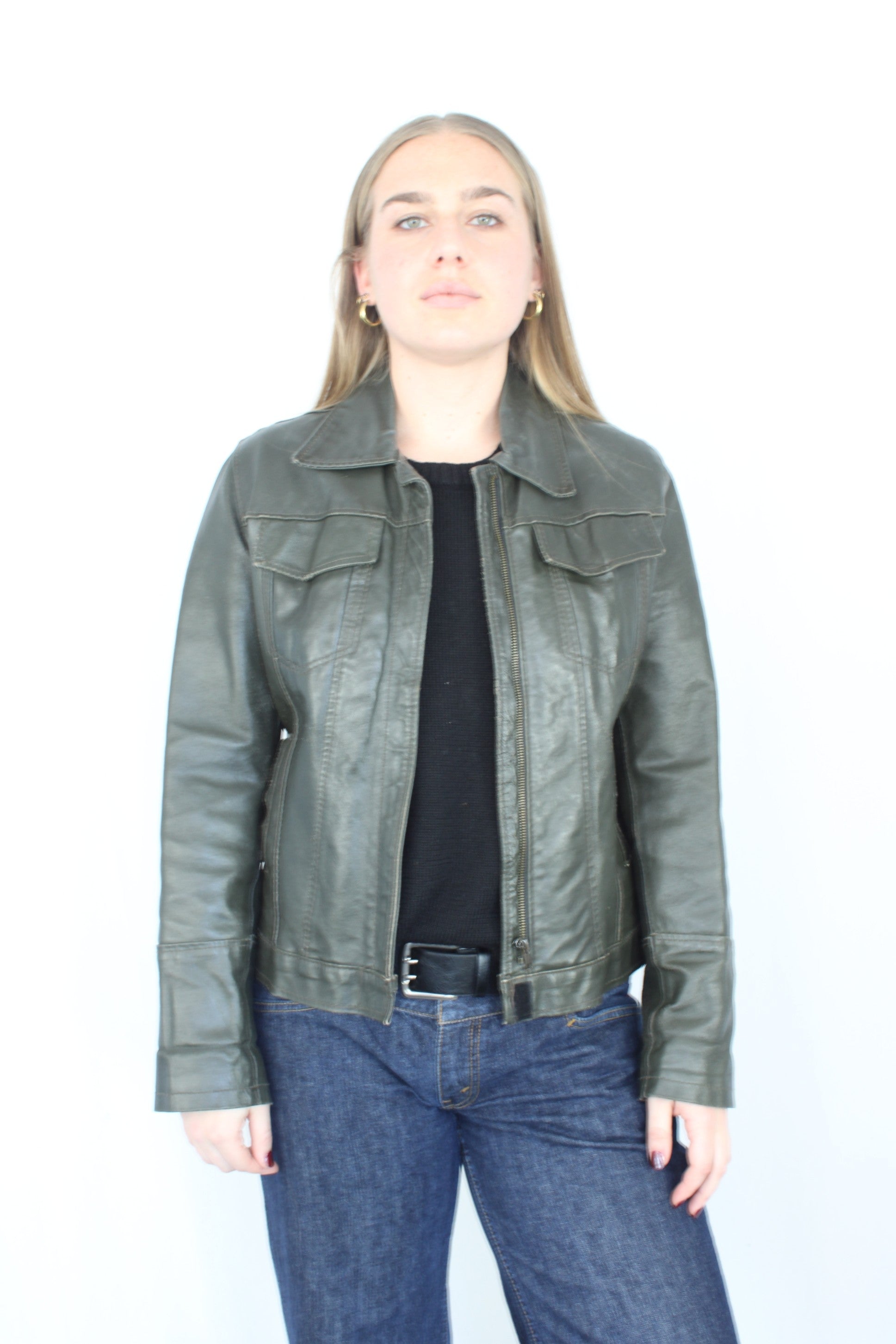 Please - Vintage Green Leather Jacket