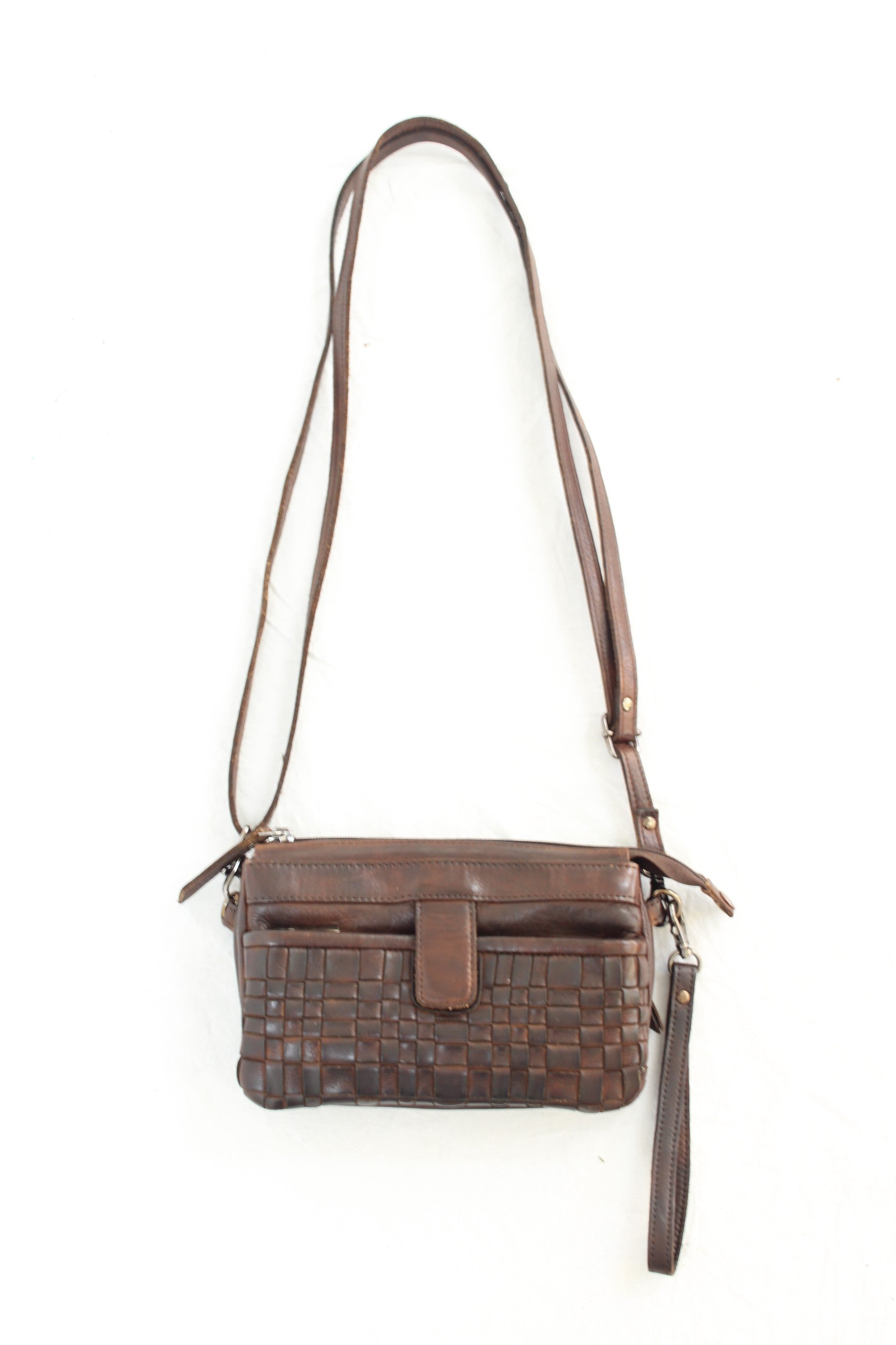 Green Wood - Leather Woven Crossbody Bag