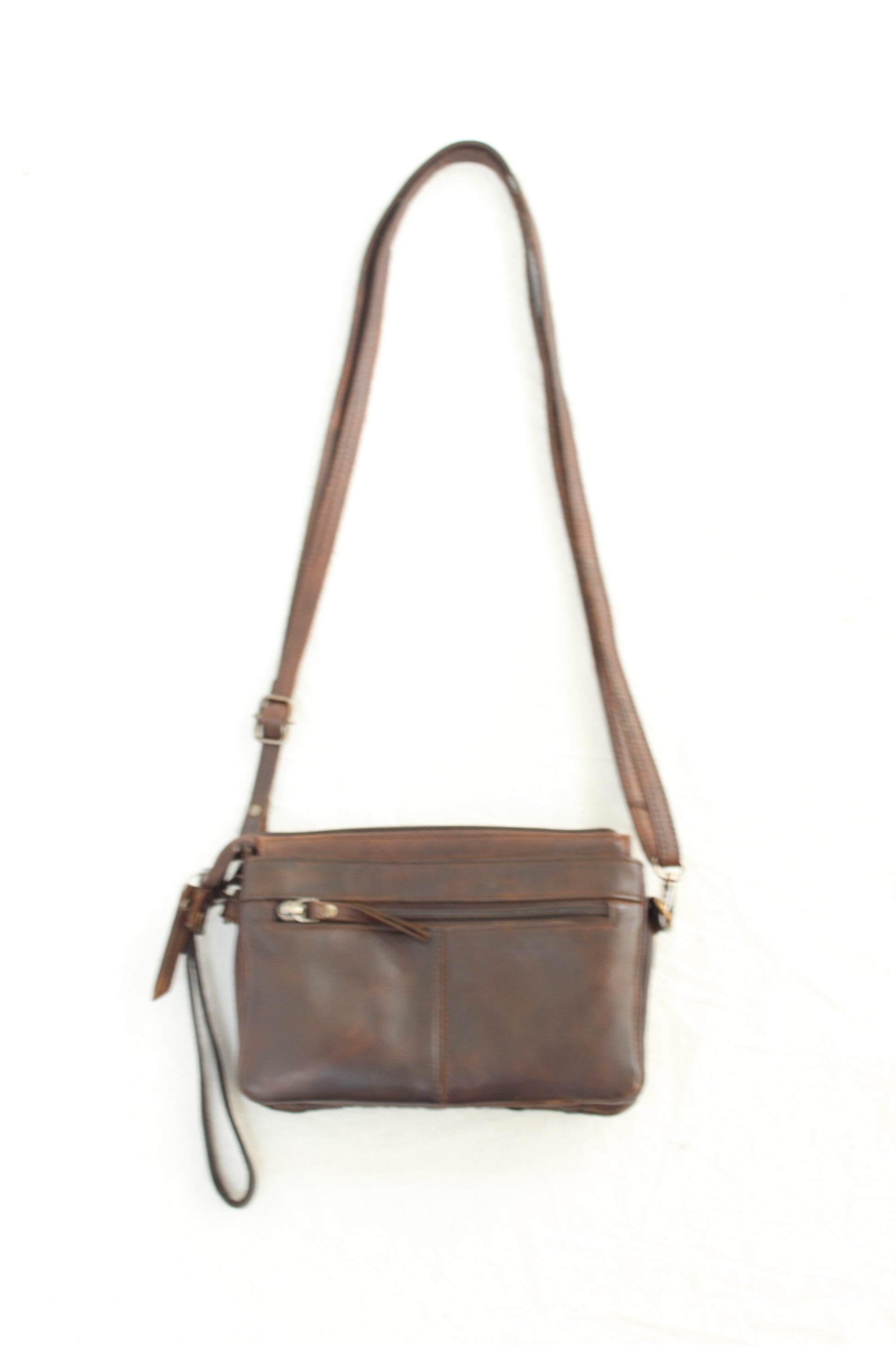 Green Wood - Leather Woven Crossbody Bag