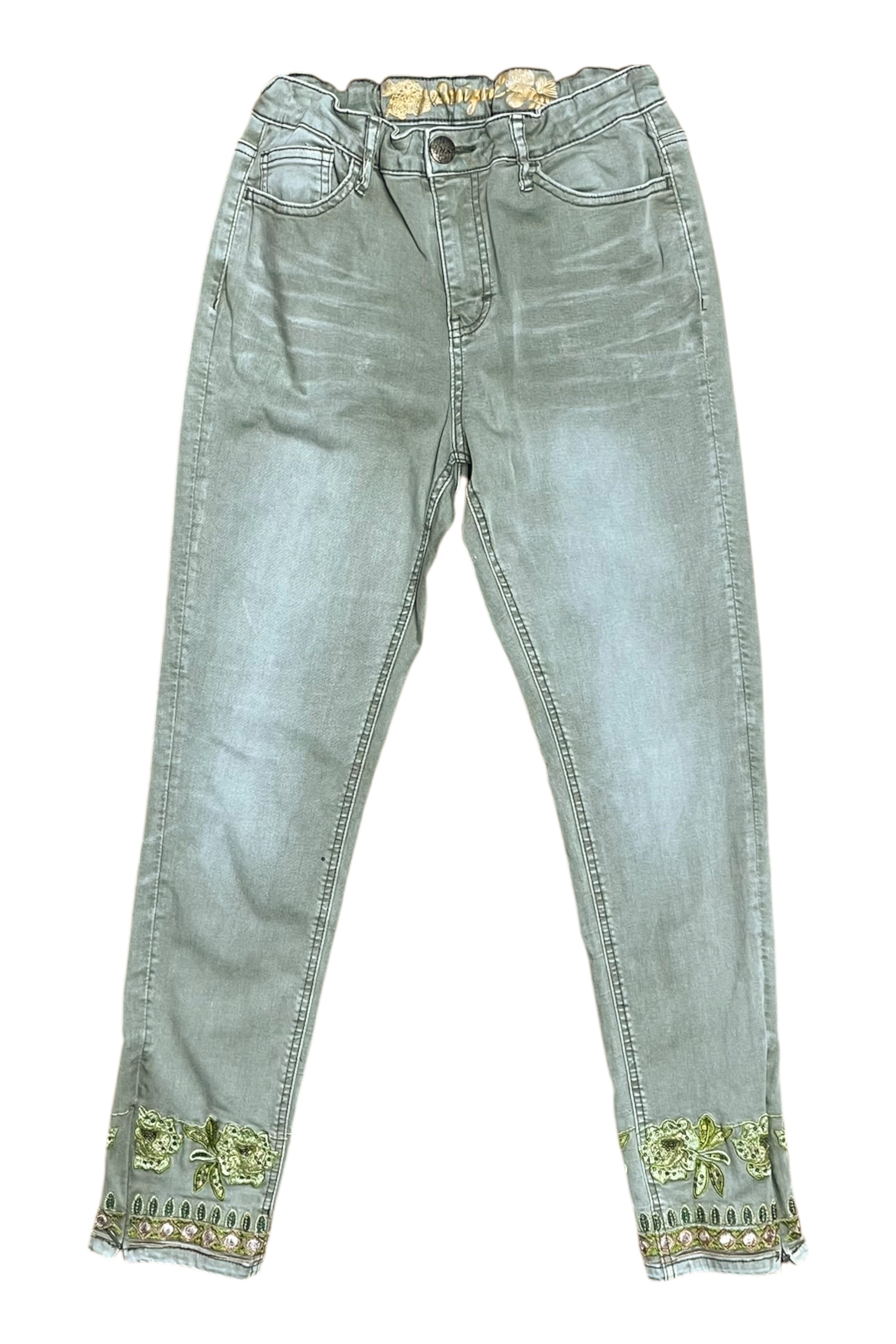 Embroidered Hem Skinny Jeans