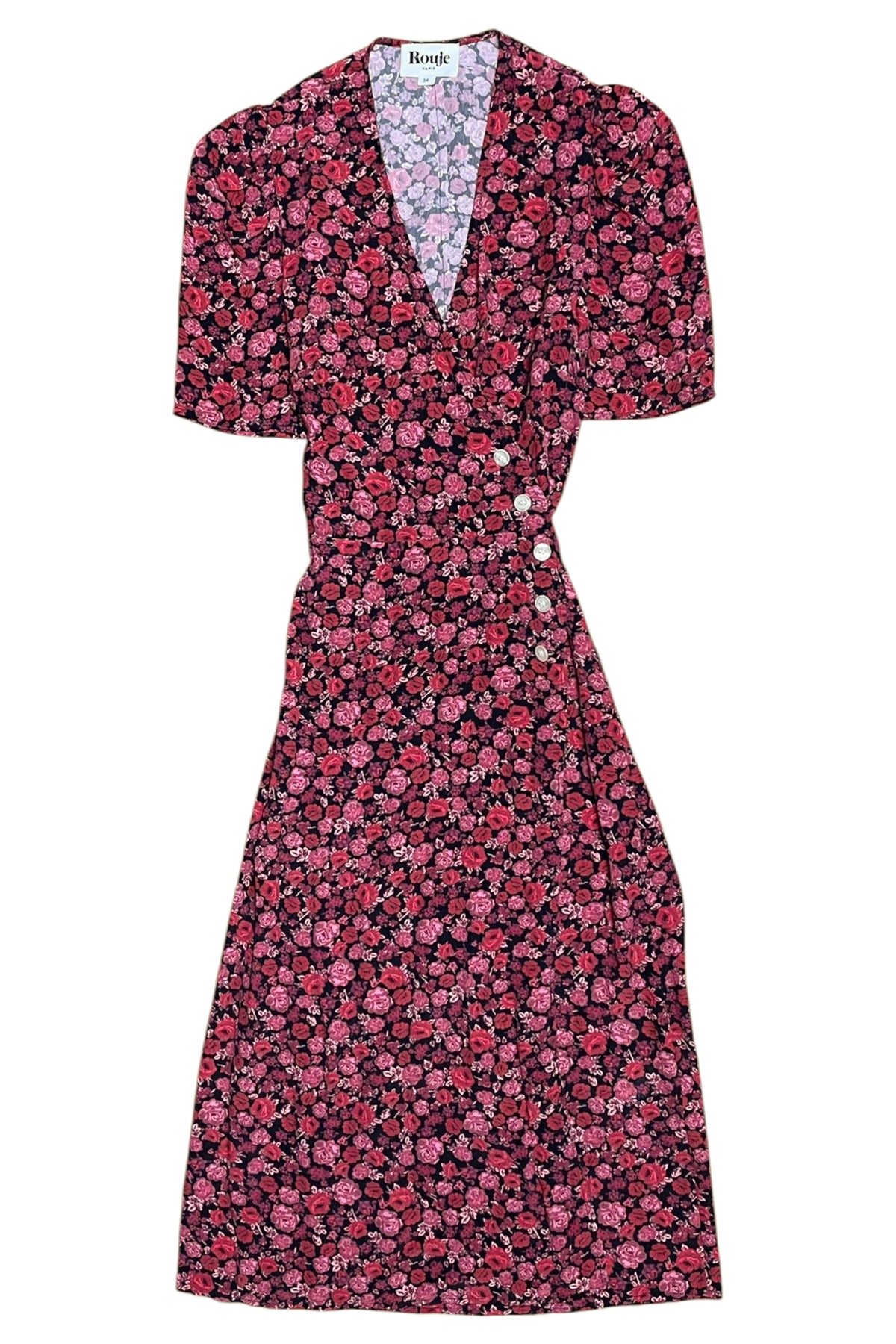 Buttoned Floral Wrap Dress
