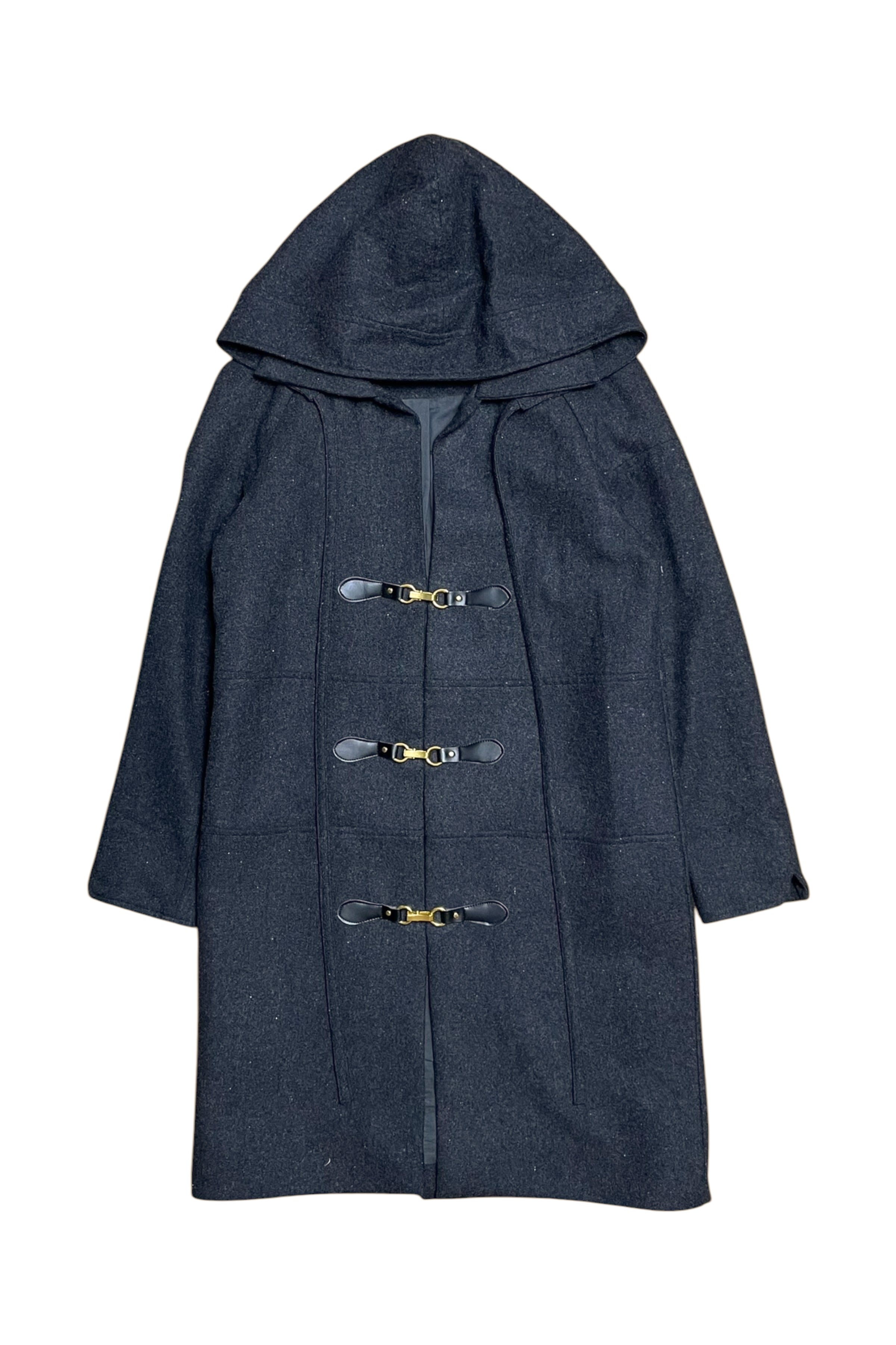 Hooded Wool Blend Clasp Coat
