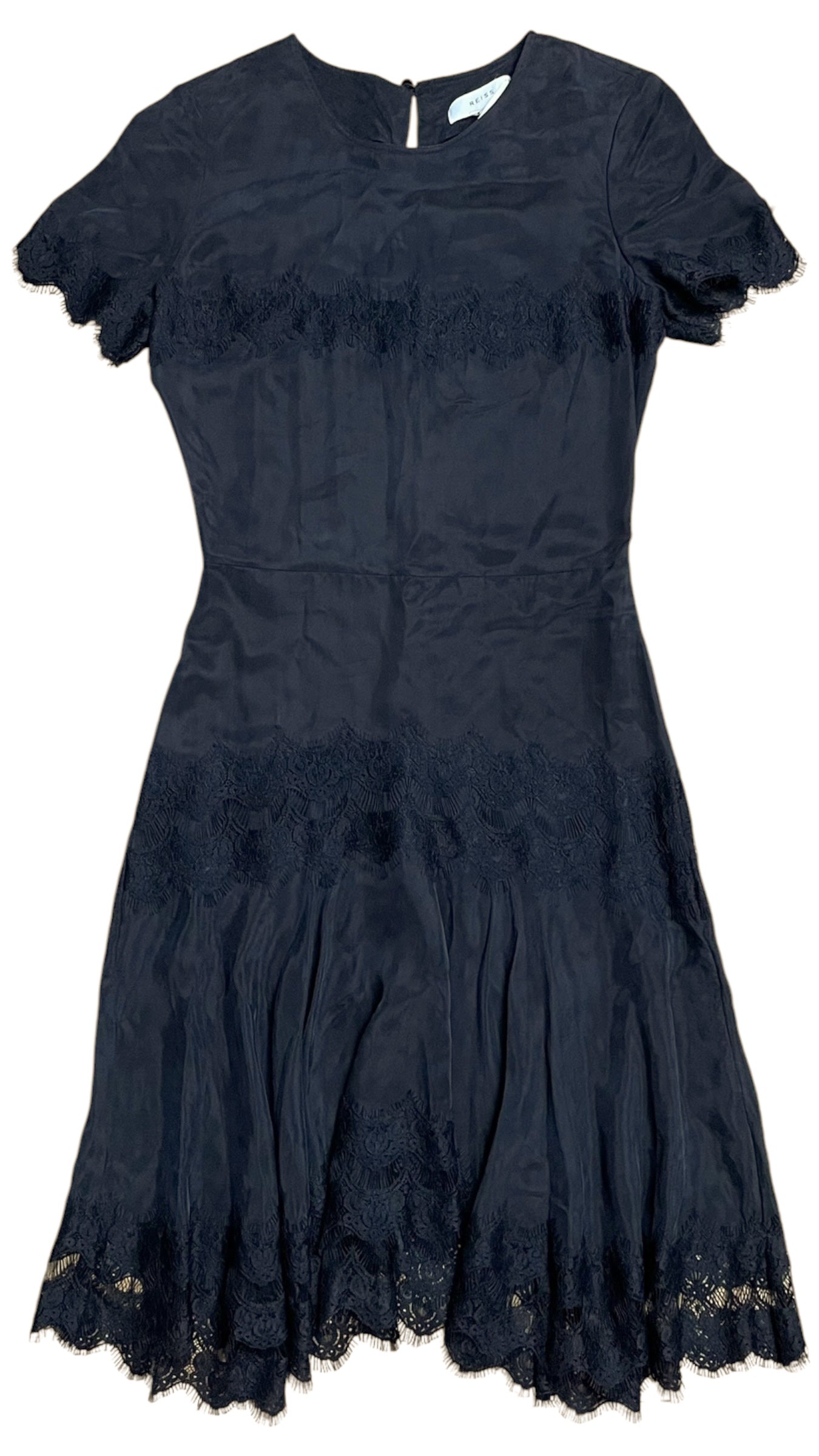 Reiss - Black Midi Dress with Lace Detail