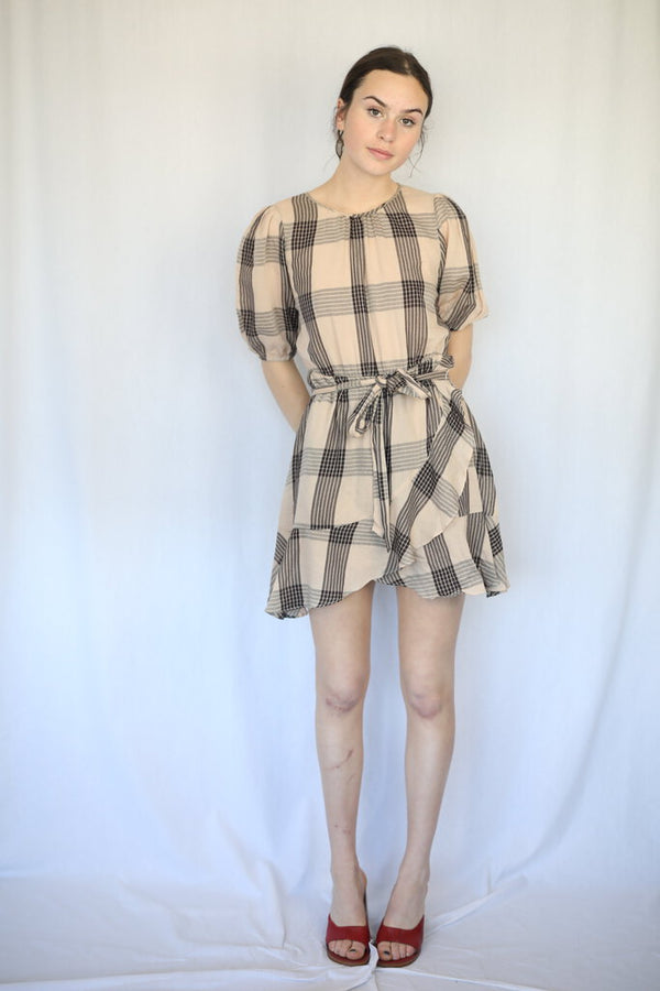 Plaid Elasticated Trim Wrap Mini Dress