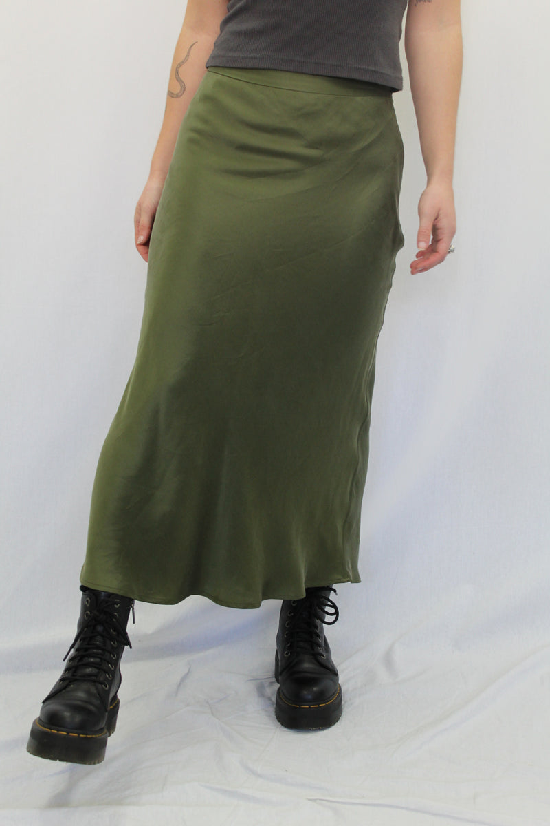 Olive Silk Slip Skirt