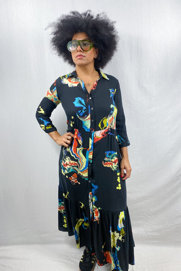 Patterned Button Up Maxi Dress