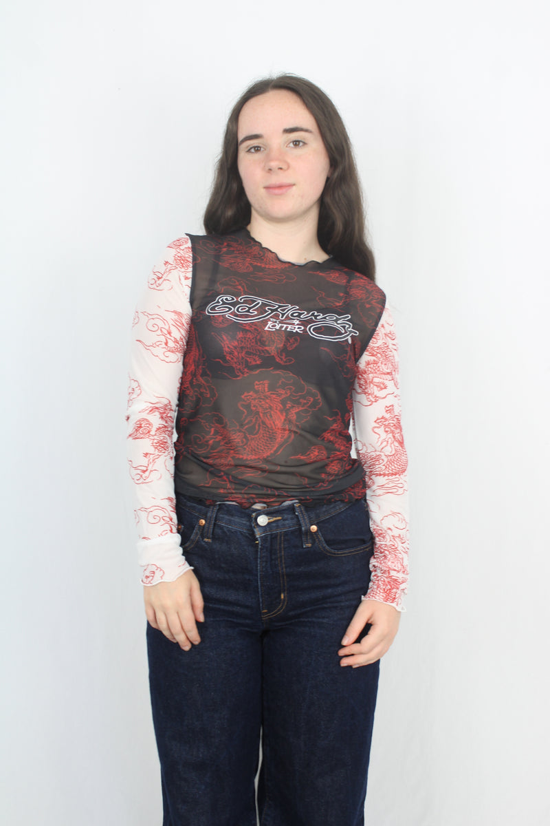 Ed Hardy by Loiter - Mesh Dragon Top