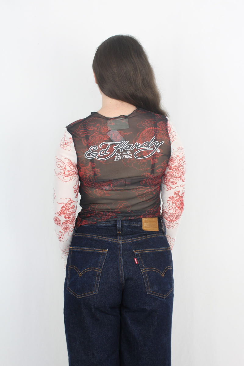 Ed Hardy by Loiter - Mesh Dragon Top