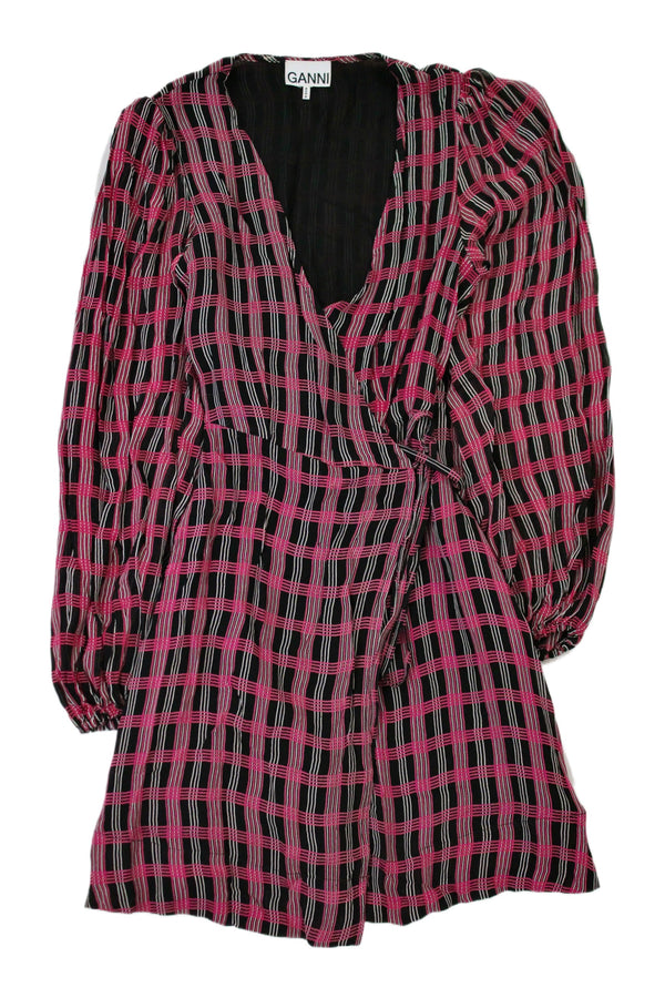 Ganni - Plaid Chiffon Wrap Dress