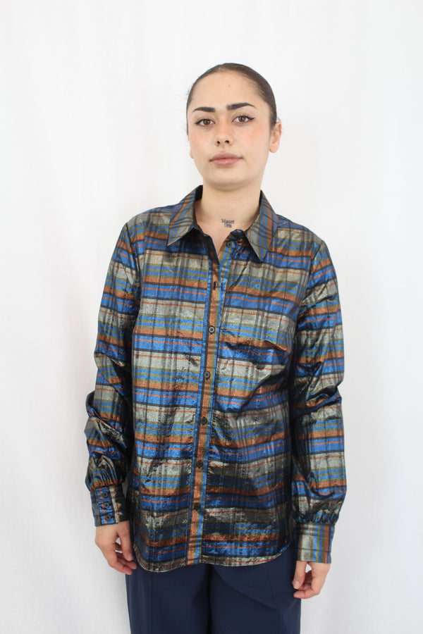 Cue - Metallic Button Up NWT