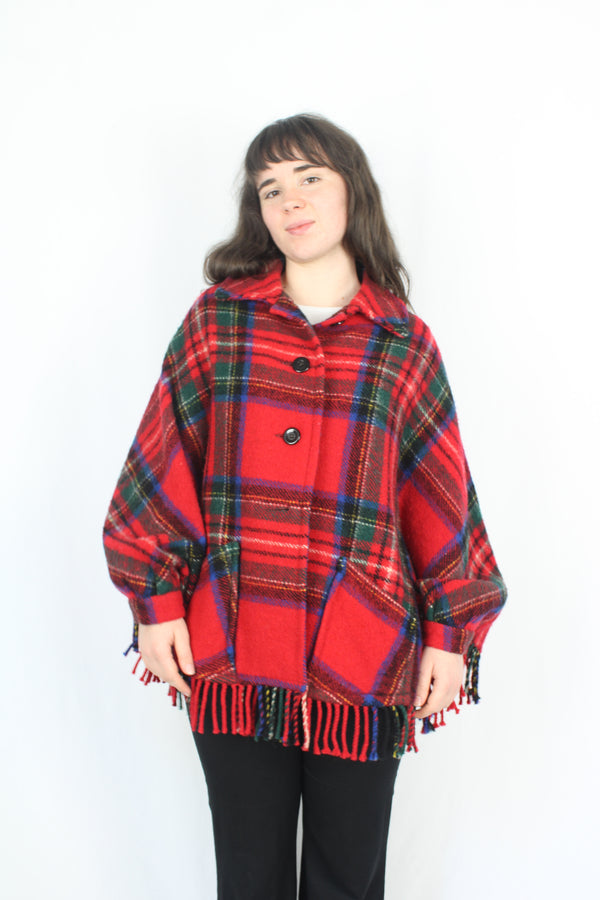 Vintage Tartan Wool Poncho