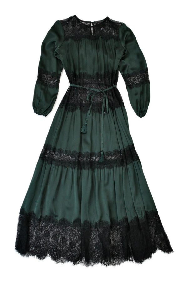 Johnny Was - Tiered Satin & Lace Dress