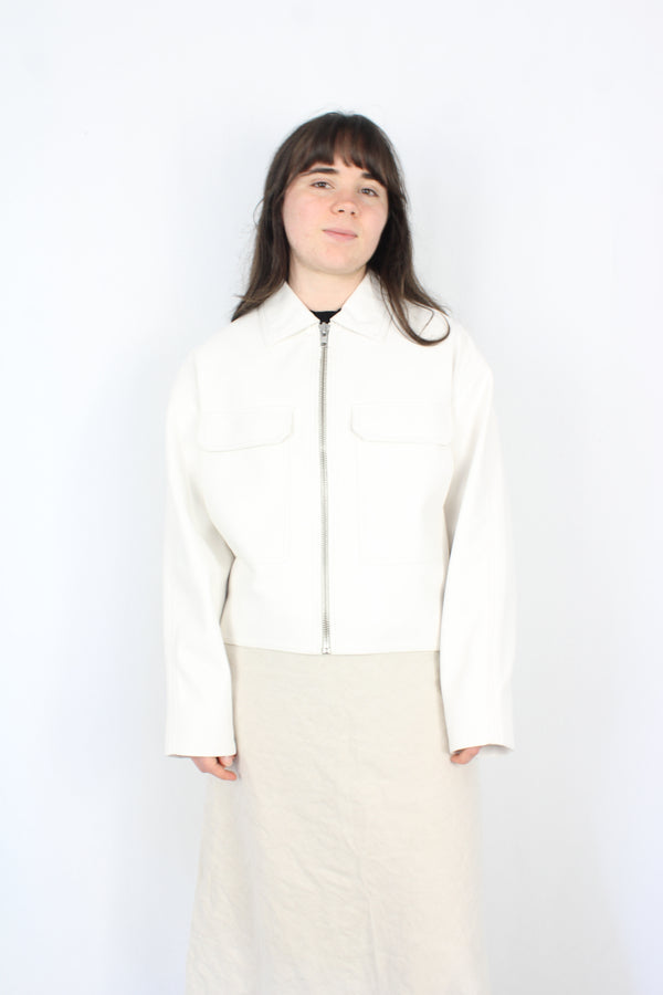 White Pleather Pocket Jacket