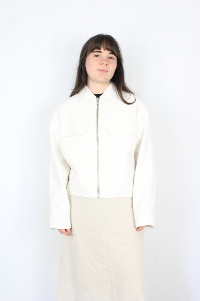 White Pleather Pocket Jacket