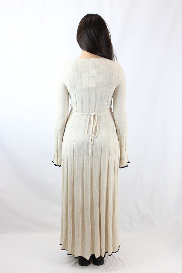 Dissh Flora Natural Contrast Knit Midi Dress