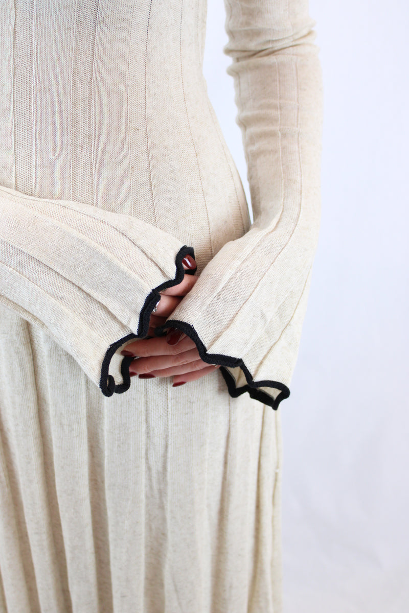Dissh Flora Natural Contrast Knit Midi Dress