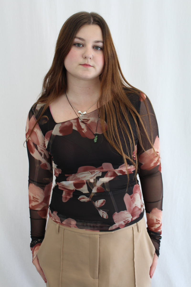 Among The Brave - 'Askew Blush Floral Mesh Top' NWT