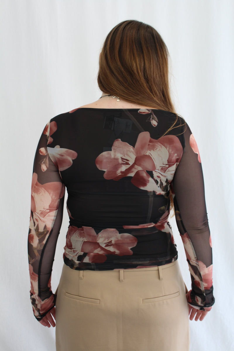 Among The Brave - 'Askew Blush Floral Mesh Top' NWT