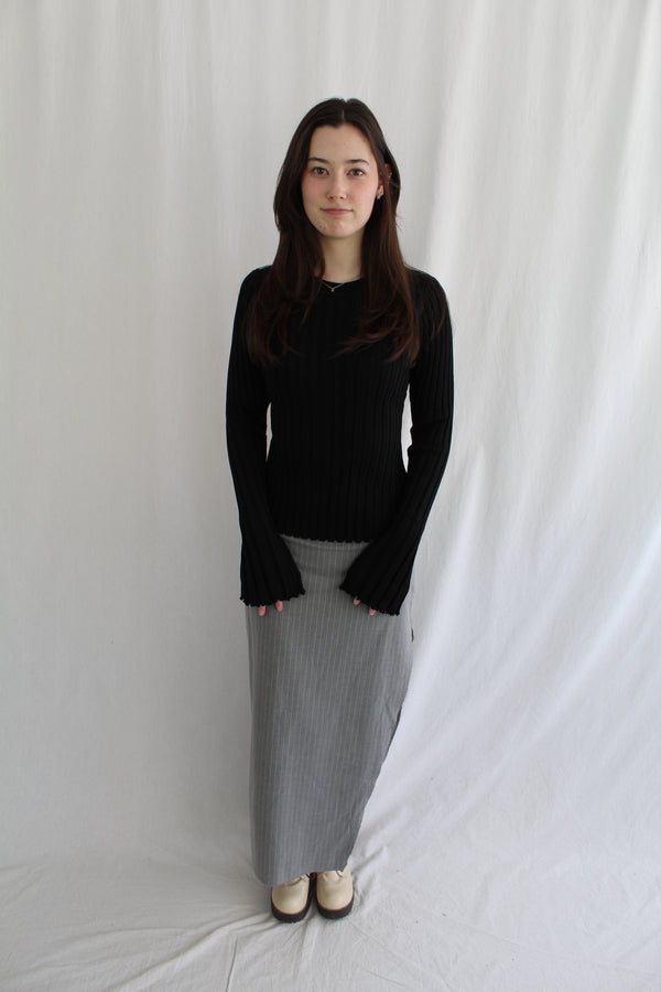 Remain - Pinstripe Raw Trim Skirt