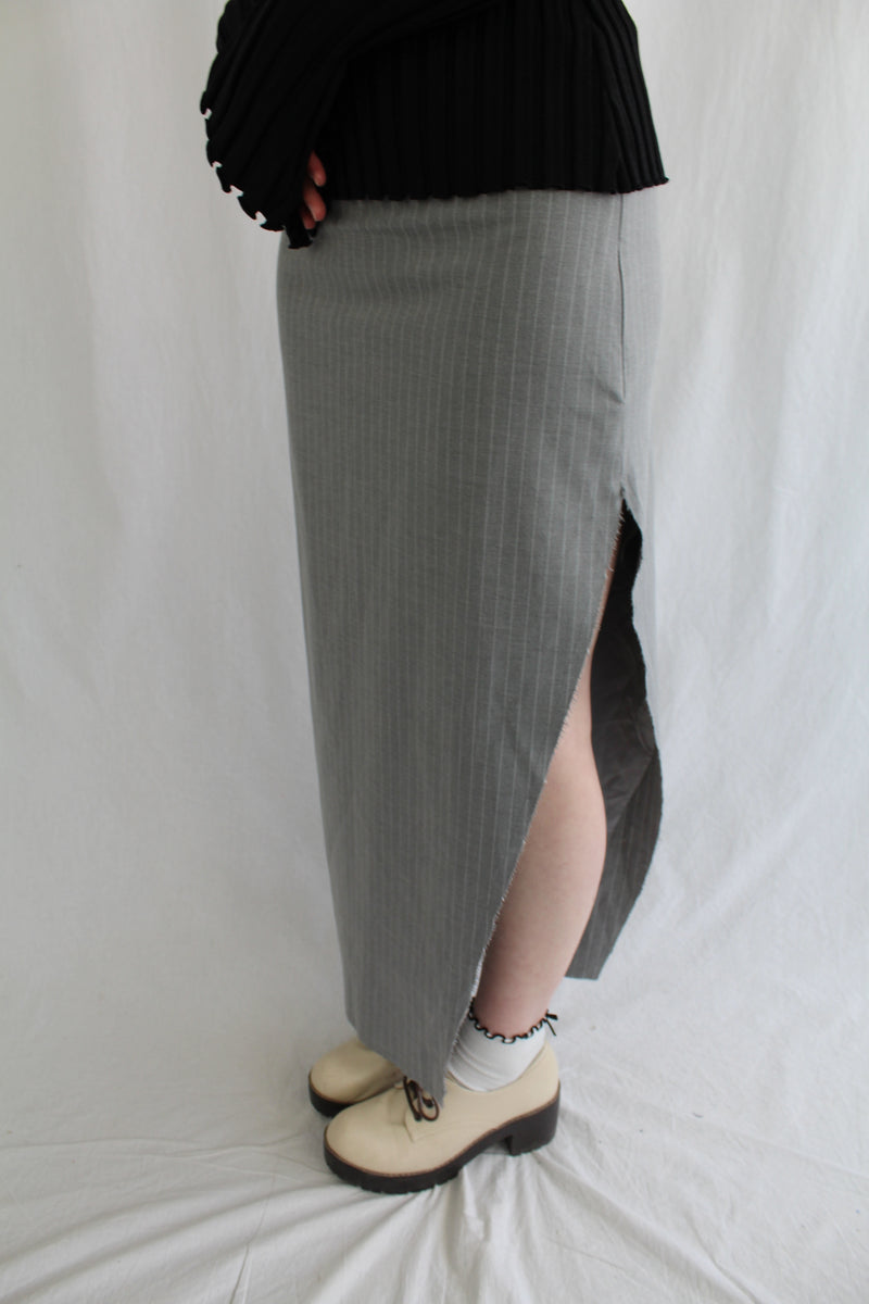 Remain - Pinstripe Raw Trim Skirt