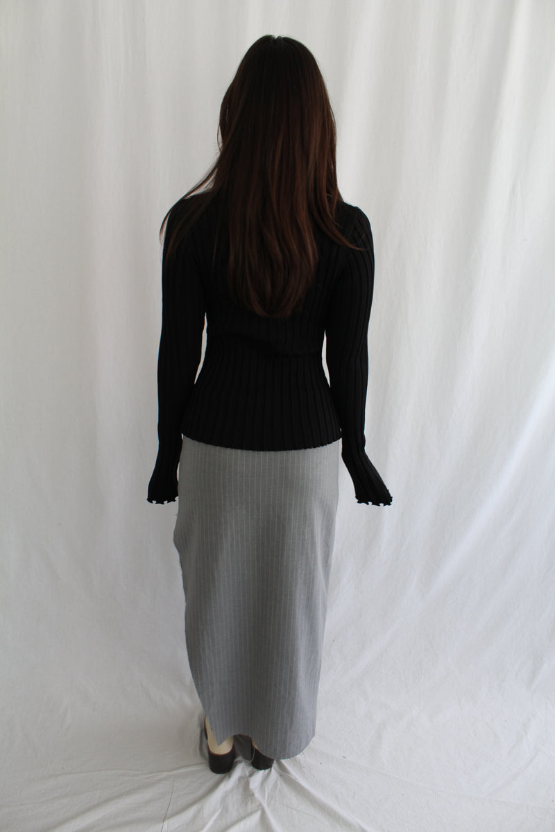 Remain - Pinstripe Raw Trim Skirt