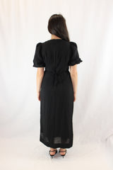 Stories Be Told - Elder Short Puff Sleeve Tie Midi Dress