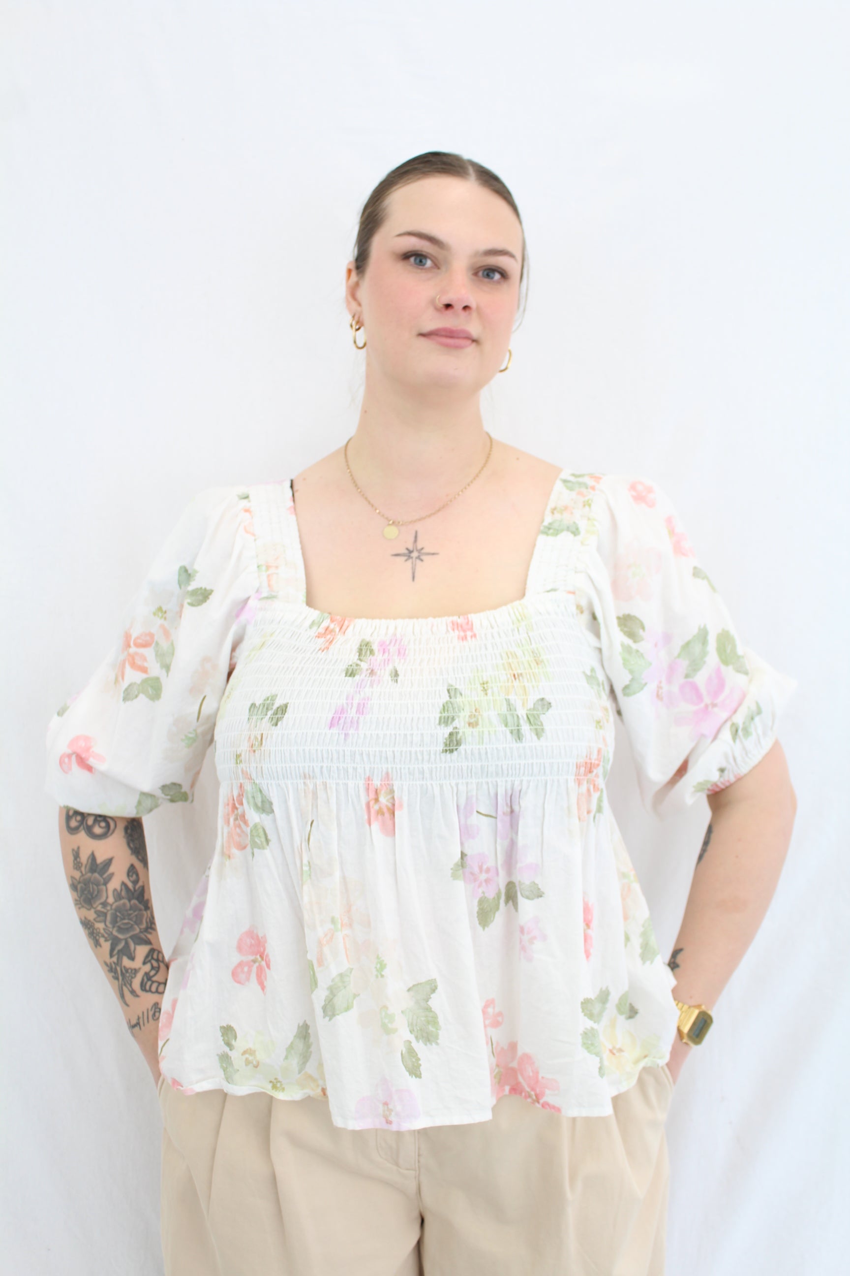 Ruby - Shirred Floral Blouse