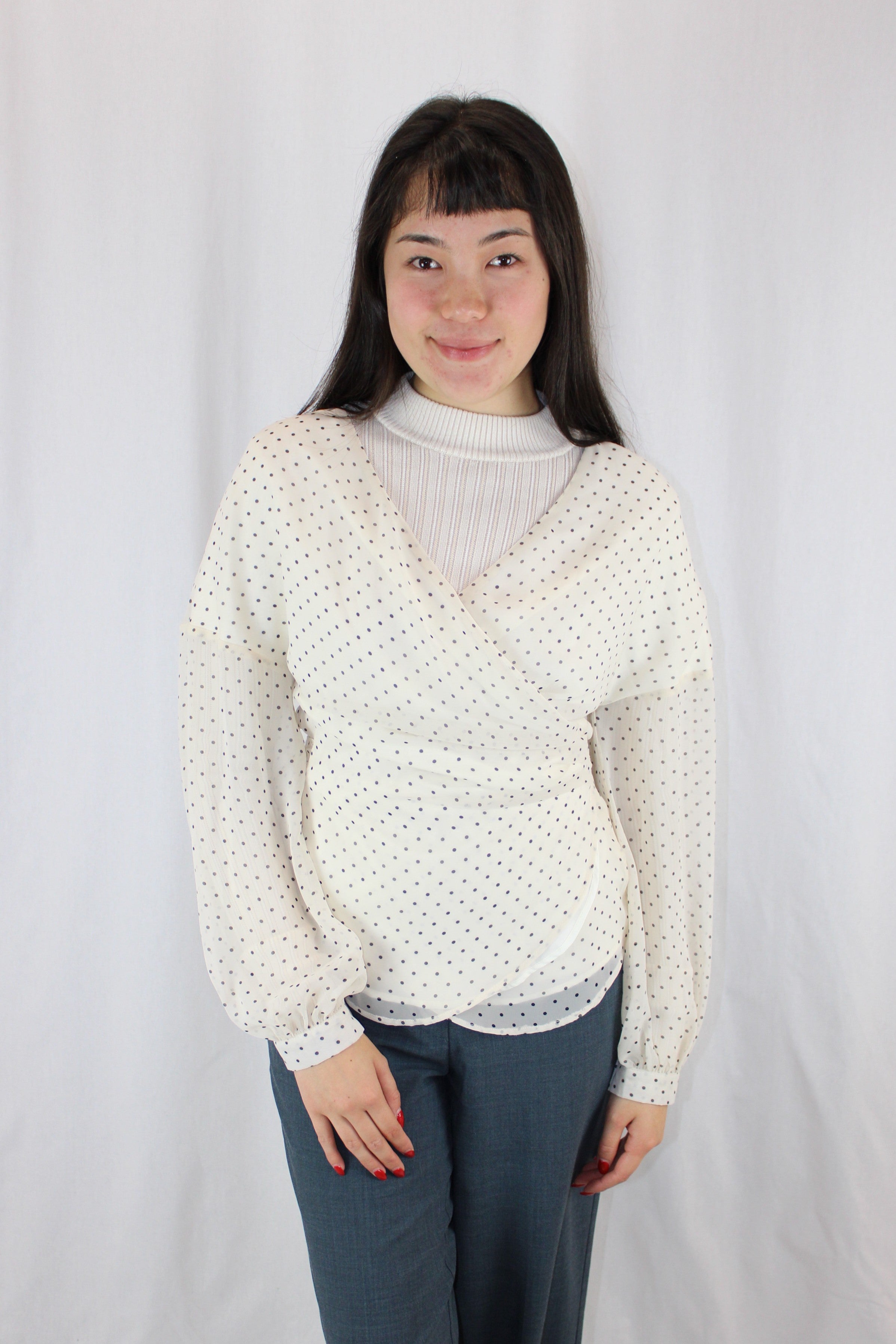 Seeking Lola - Polka Dot Chiffon Wrap Top