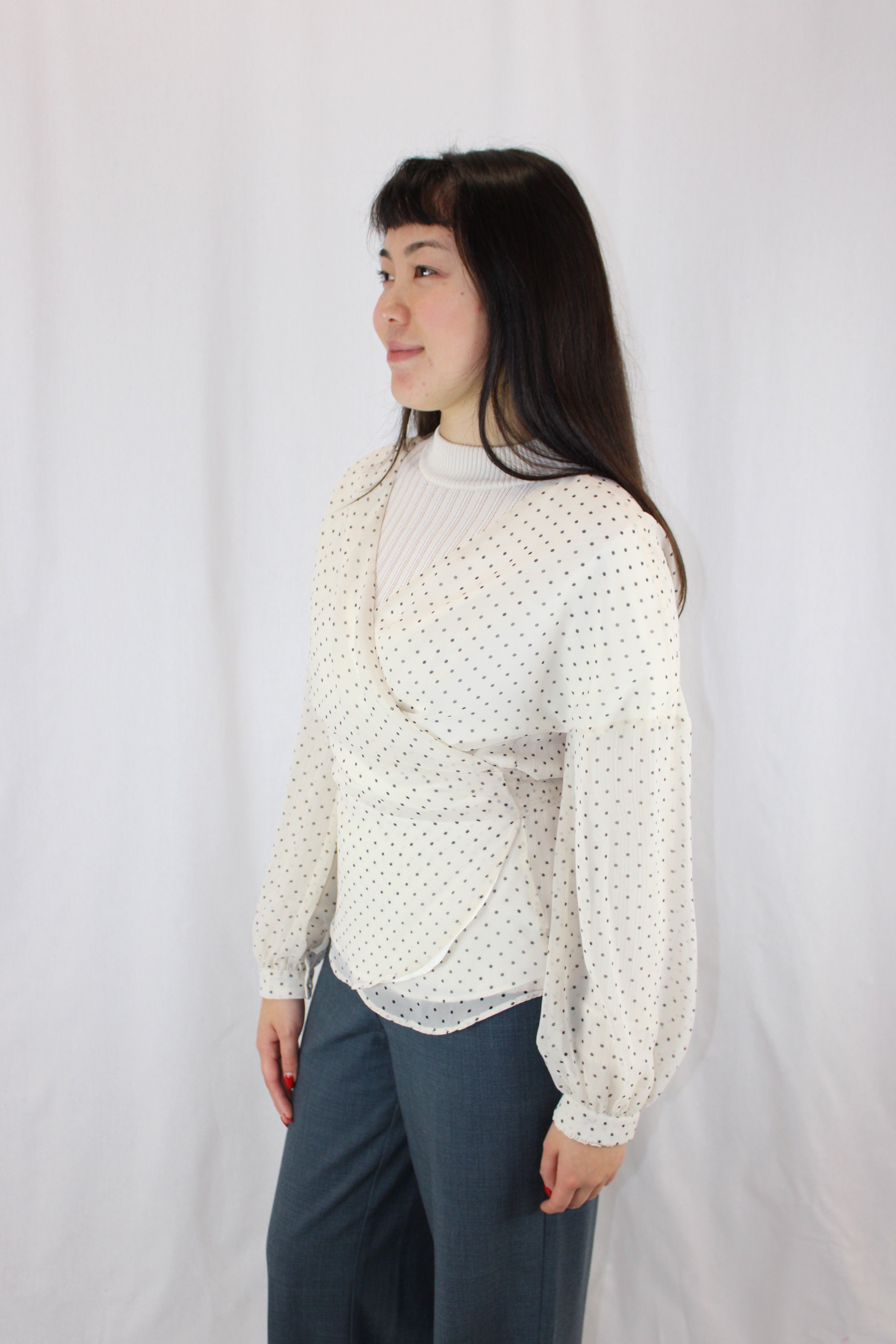 Seeking Lola - Polka Dot Chiffon Wrap Top