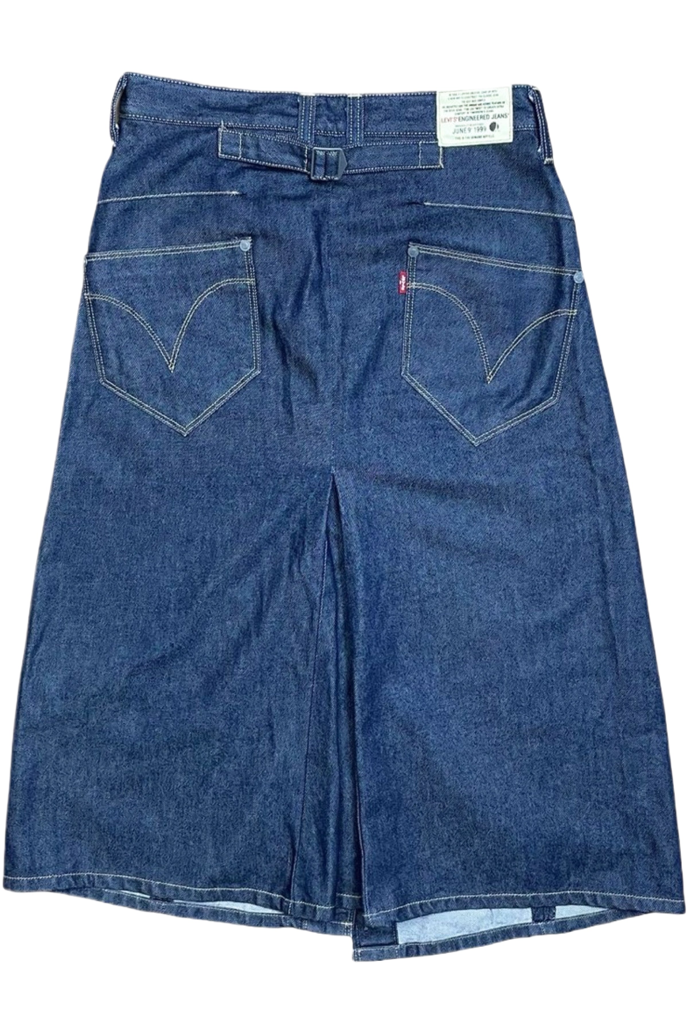 Engineered denim button through skirt