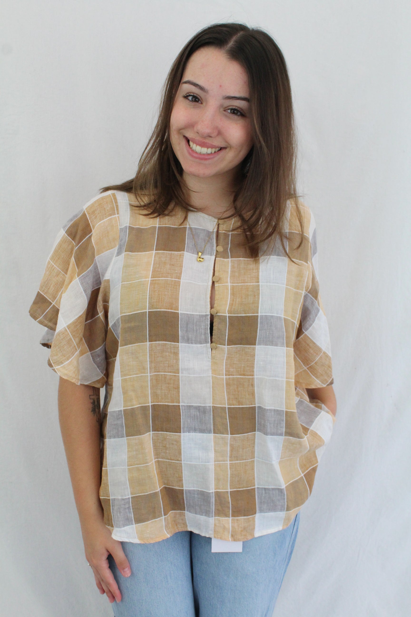 Zoe Kratzmann - Plaid Linen Top