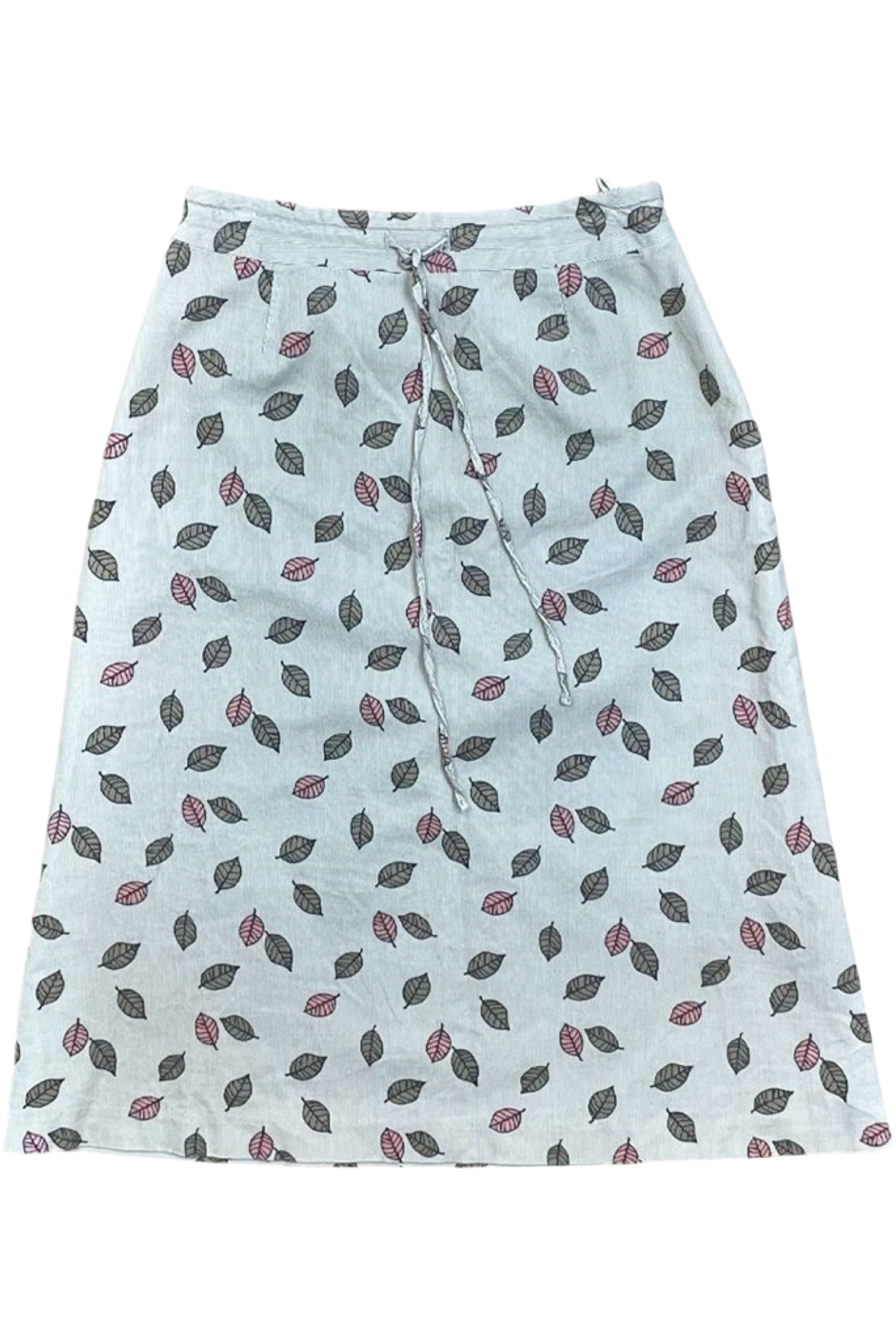 Leaf Print Cord 70s Lined Midi Skirt