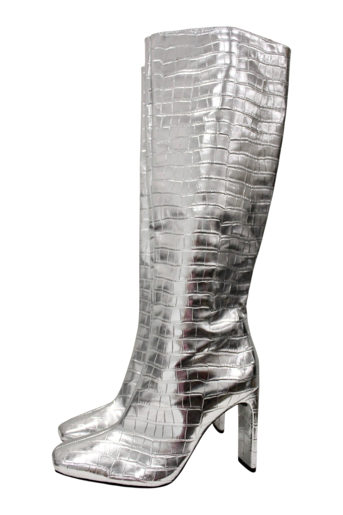 Zara - Silver Knee High Boots