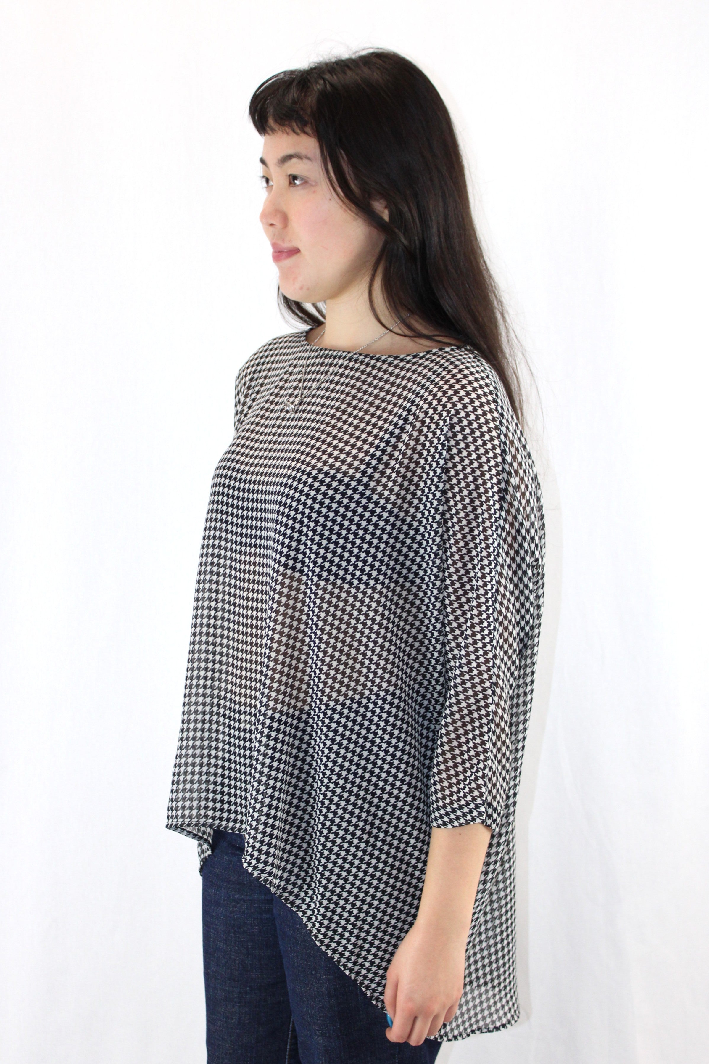 Moochi - Houndstooth Sheer Blouse