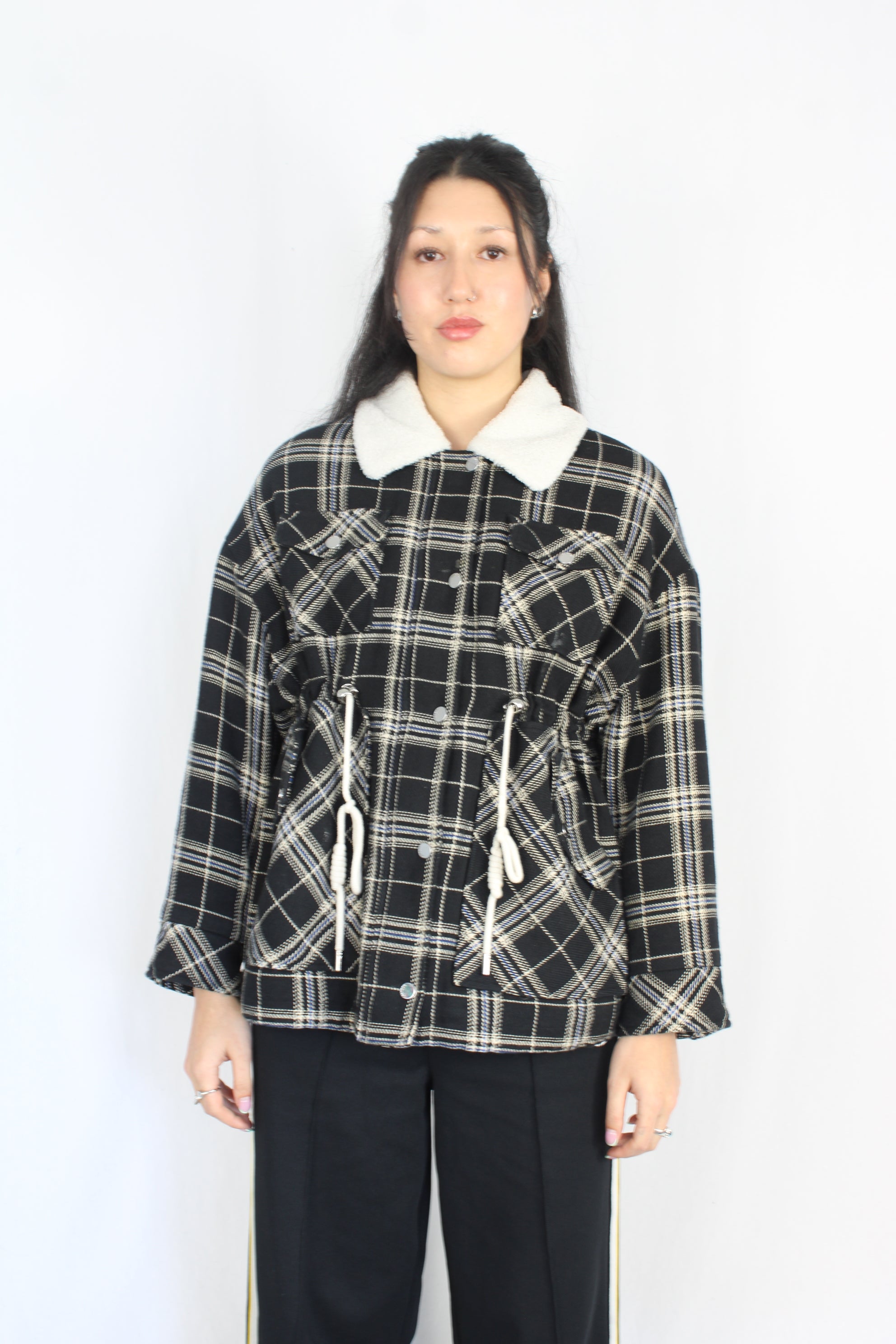 Setirom - Plaid Drawstring Jacket