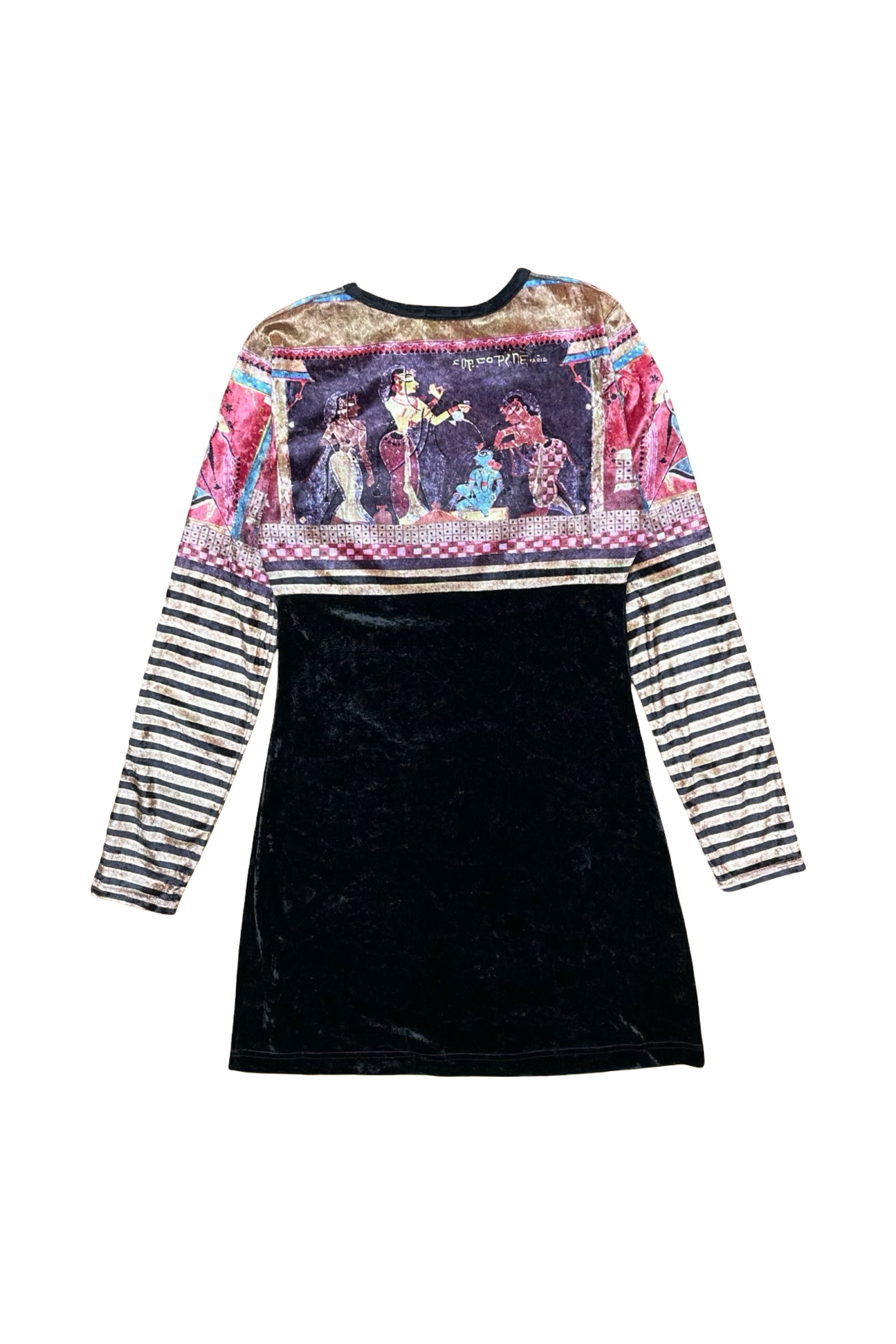 Pattered Velvet Long-Sleeve Mini Dress
