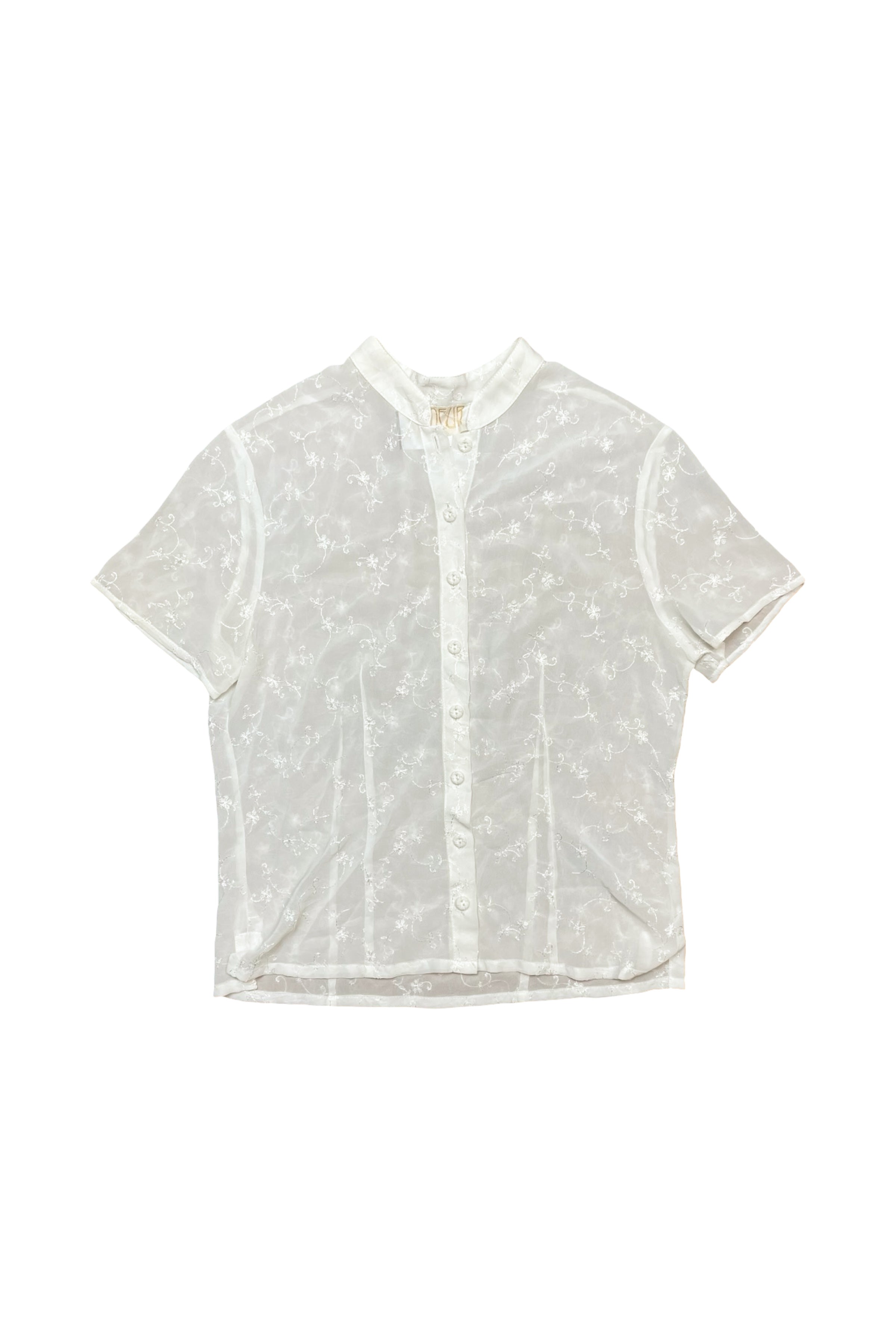 Sheer Floral Stitched Button-Up