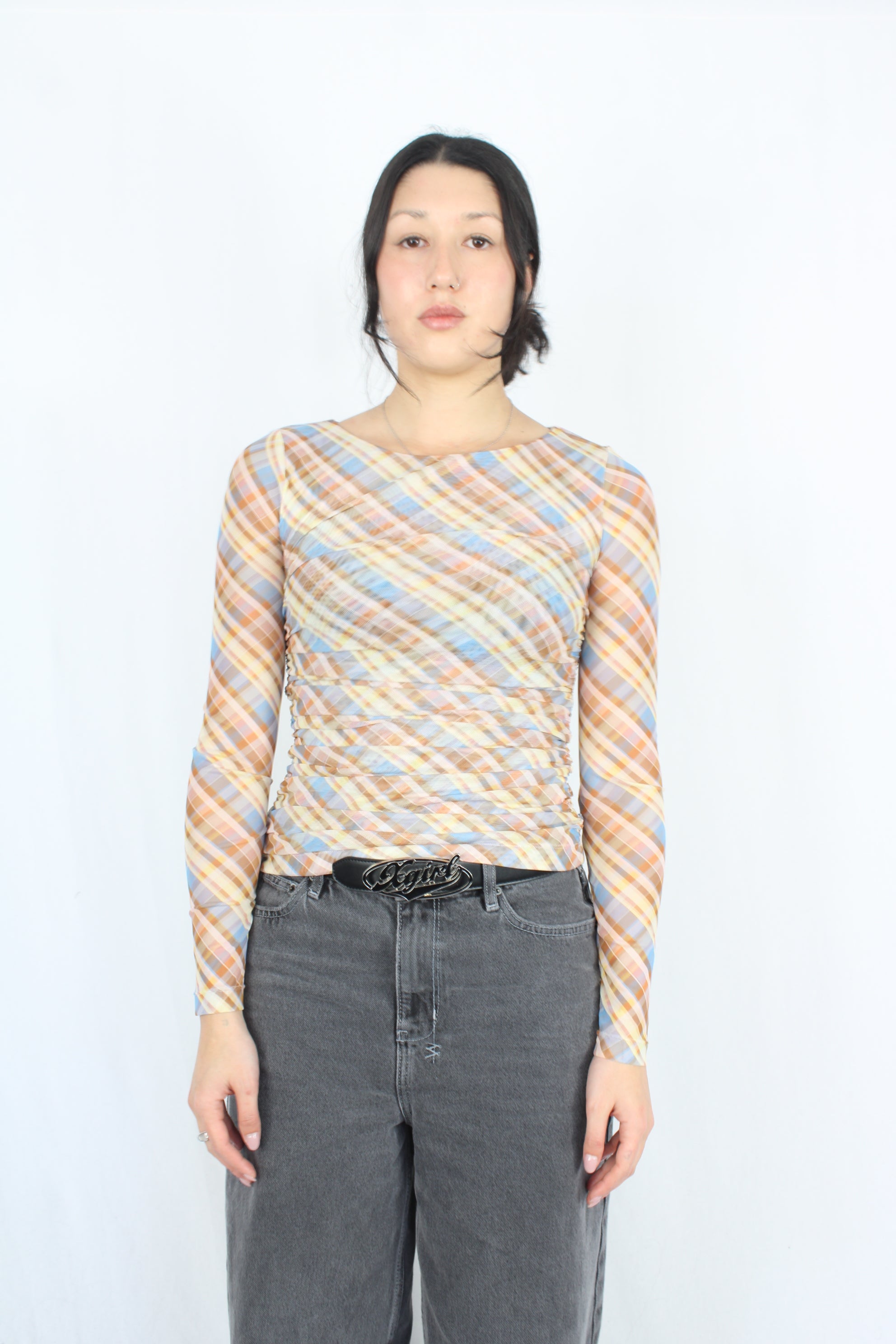 Ruby - Bounce Mesh Plaid Top